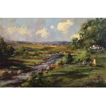 George K. Gillespie RUA (1924-1996) The Picnic Near Castlederg, Co. Tyrone oil on board signed lower