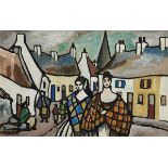 Markey Robinson (1918-1999) Shawlies in the Village (c.1960) gouache on board signed lower right