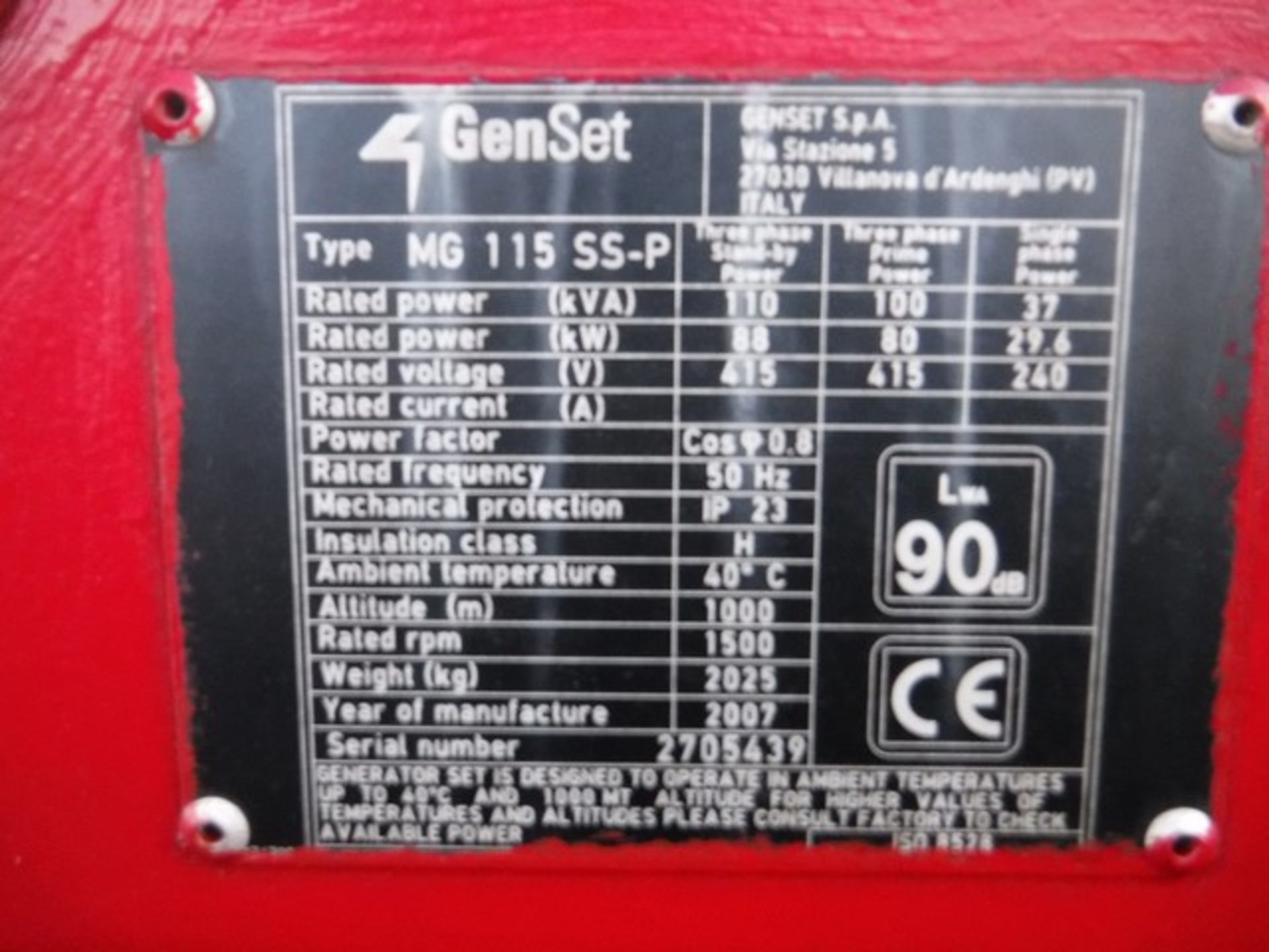 GENSET MG115SS-D GENERATOR 110KVA - 8136HRS (NOT VERIFIED) YEAR 2007 - Image 3 of 19