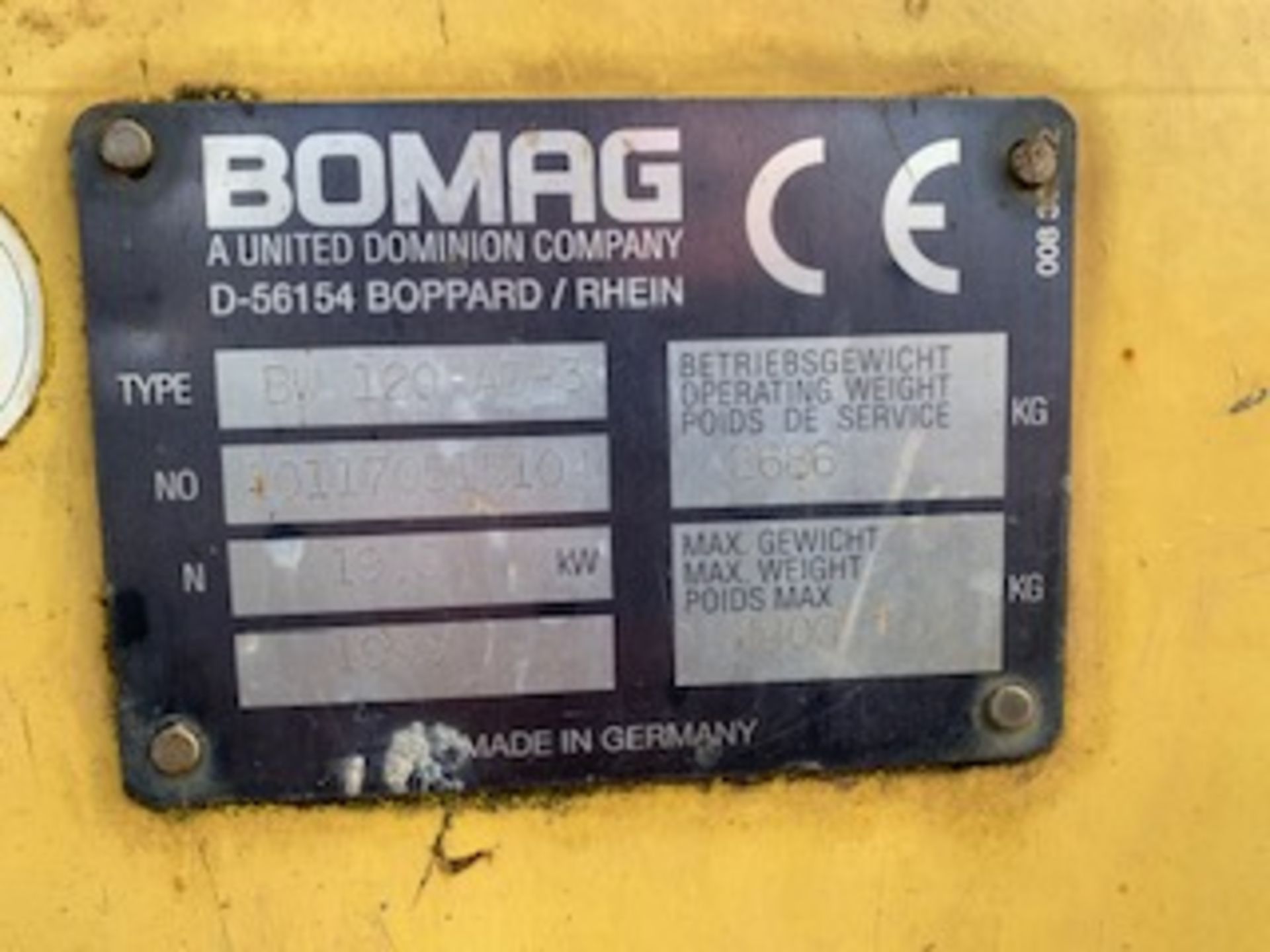 BOMAG BW120 AD-3 ROLLER YEAR 1999 -- 2394HRS (NOT VERIFIED) SN - 101170515104 - Image 8 of 8