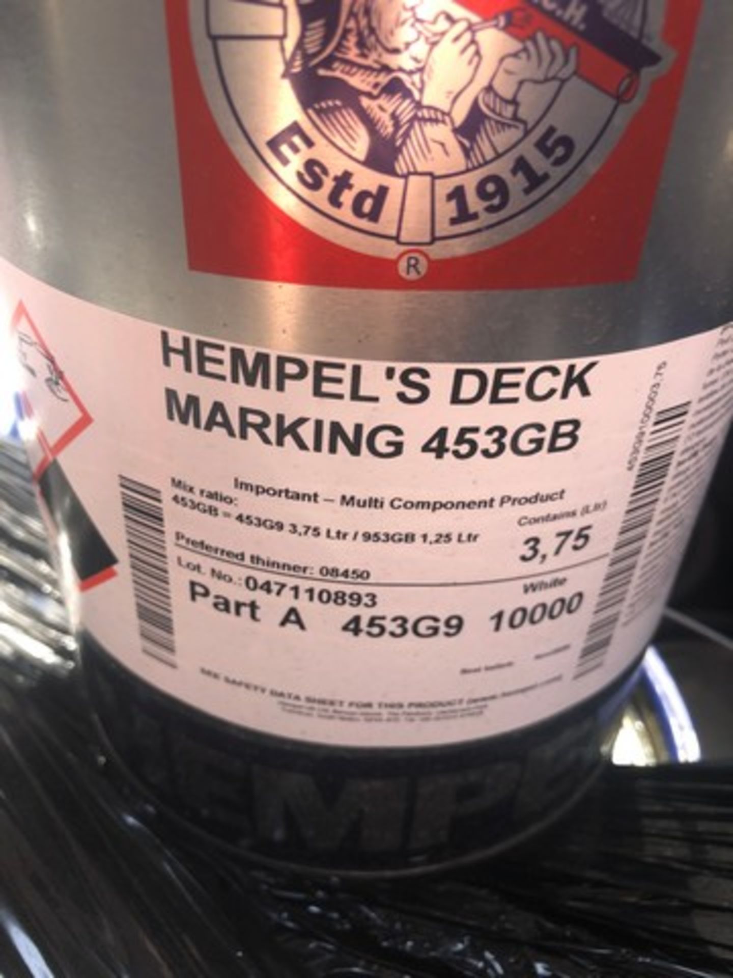 Mixed pallet of Hempel curing agent 953GB, Hempel deck marking 453GB approx total 50 tins - Image 2 of 3