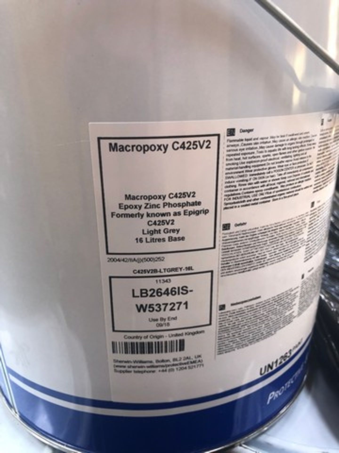 Pallet of Sherwin Williams macropoxy C425V2 light grey approx 20 tins - Image 2 of 2