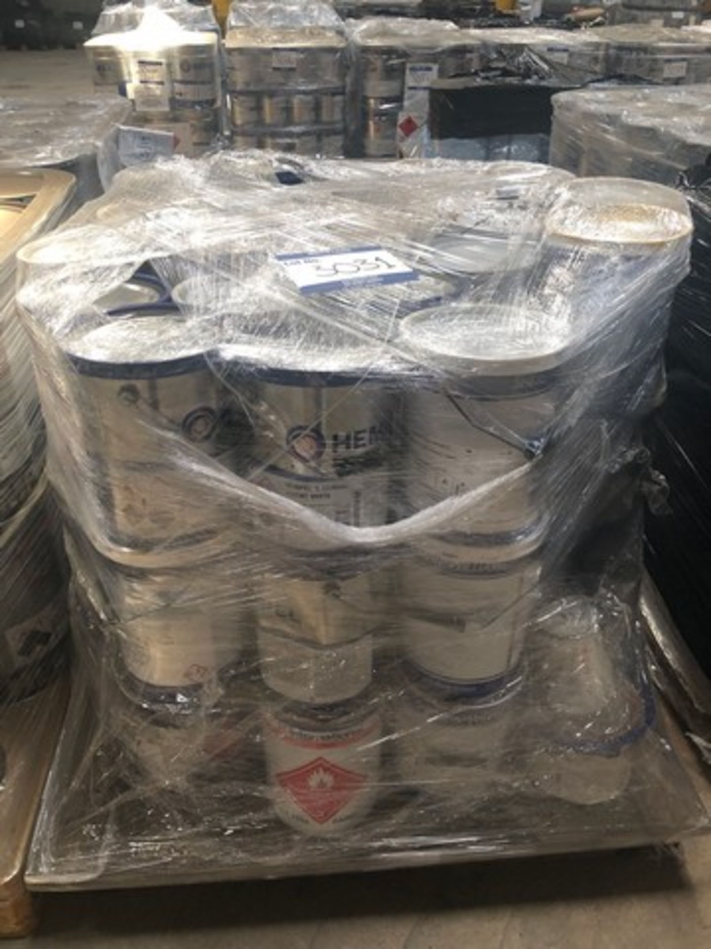 Mixed pallet of Hempel and Sherwin Williams macropoxy agents approx total 60 tins