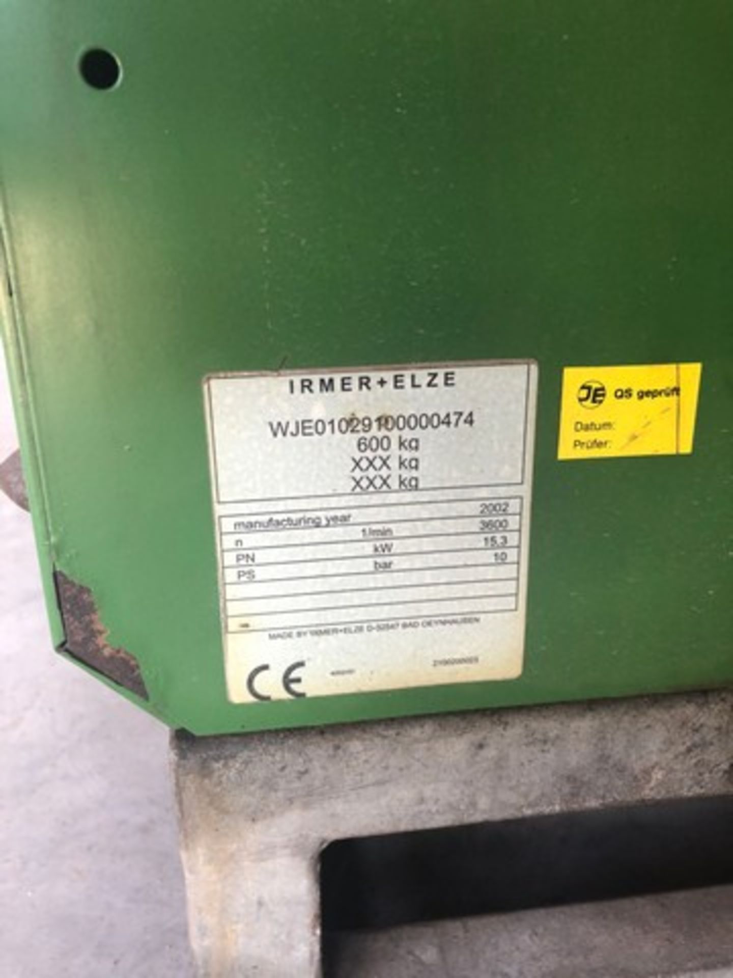 Irmer + Elze portable air compressor S.N WJE01029100000474 Year 2002 - Image 2 of 3