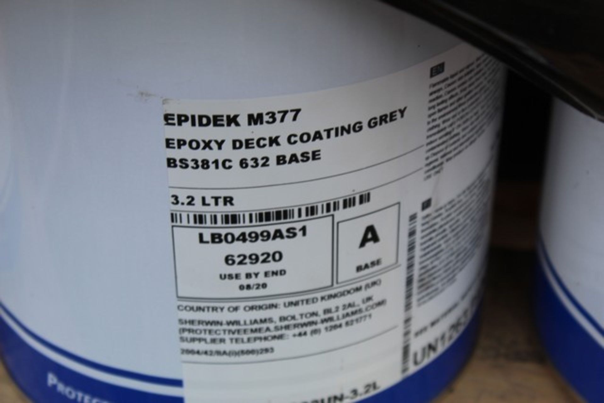 Mixed pallet of Sherwin Williams epidek M377 epoxy deck coating grey, M922A additive approx total 40 - Image 5 of 5