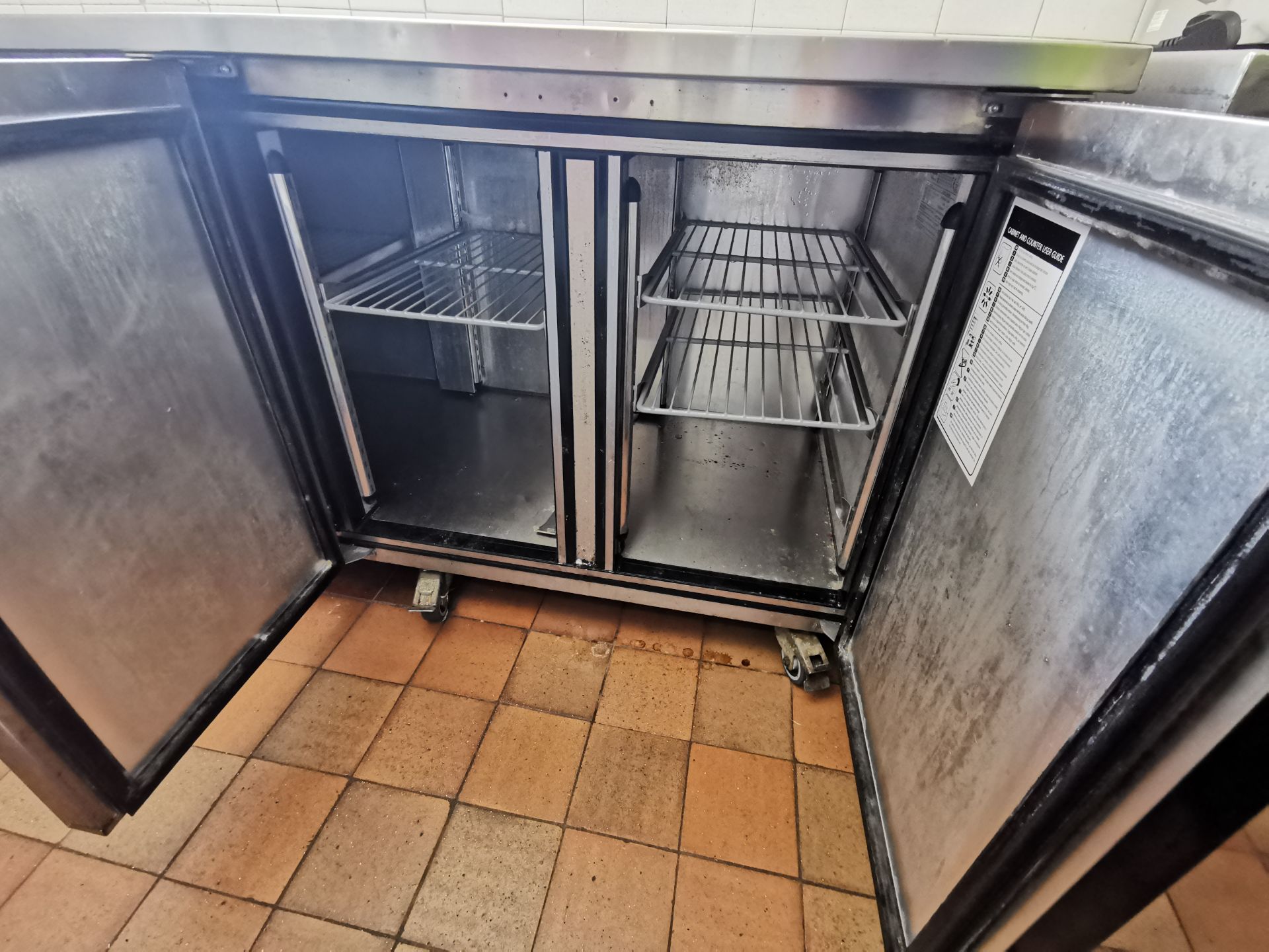 Foster Stainless steel kitchen worktop with built in fridge freezer - Image 3 of 3