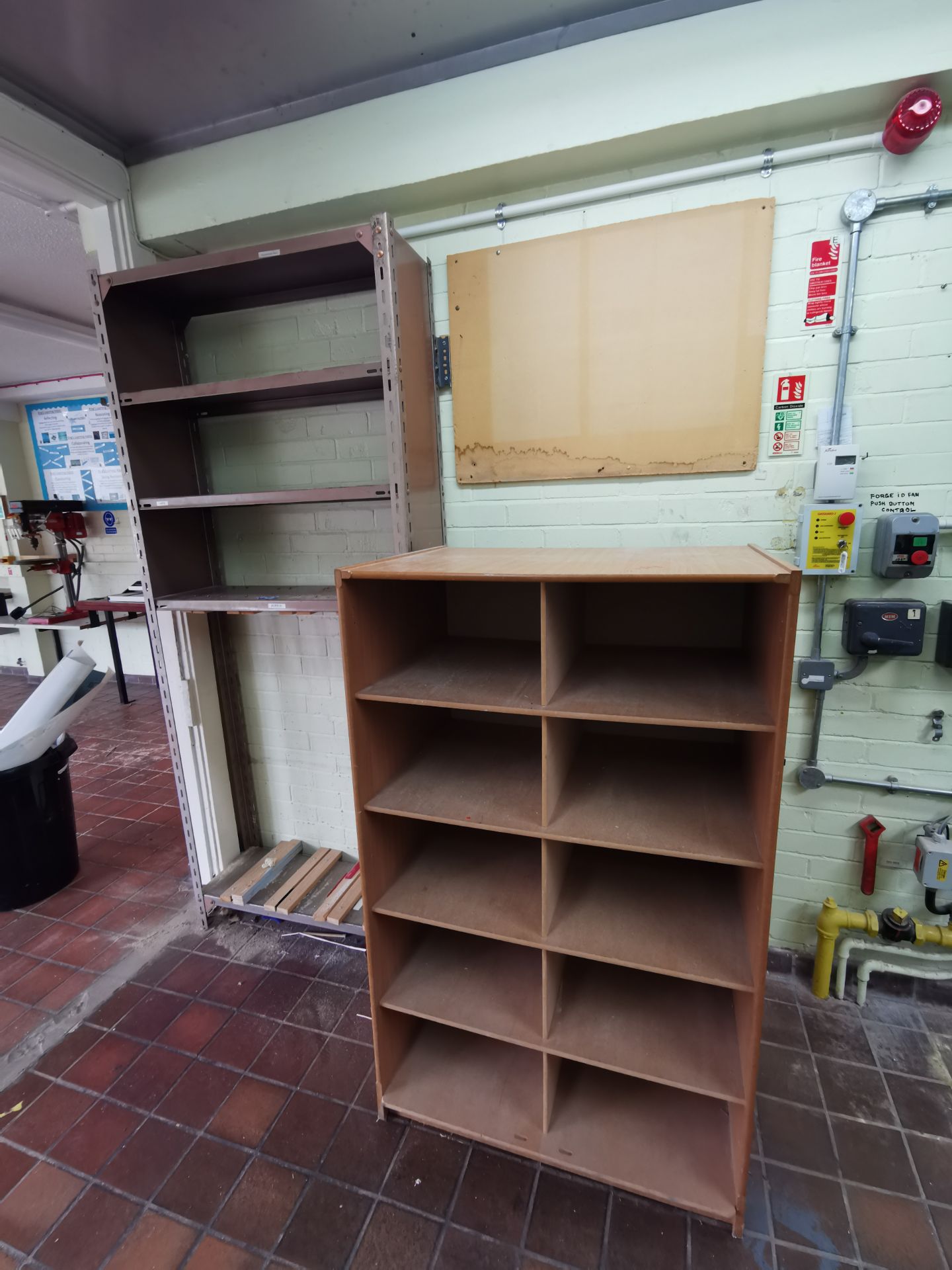 Asorted wood and mental shelving
