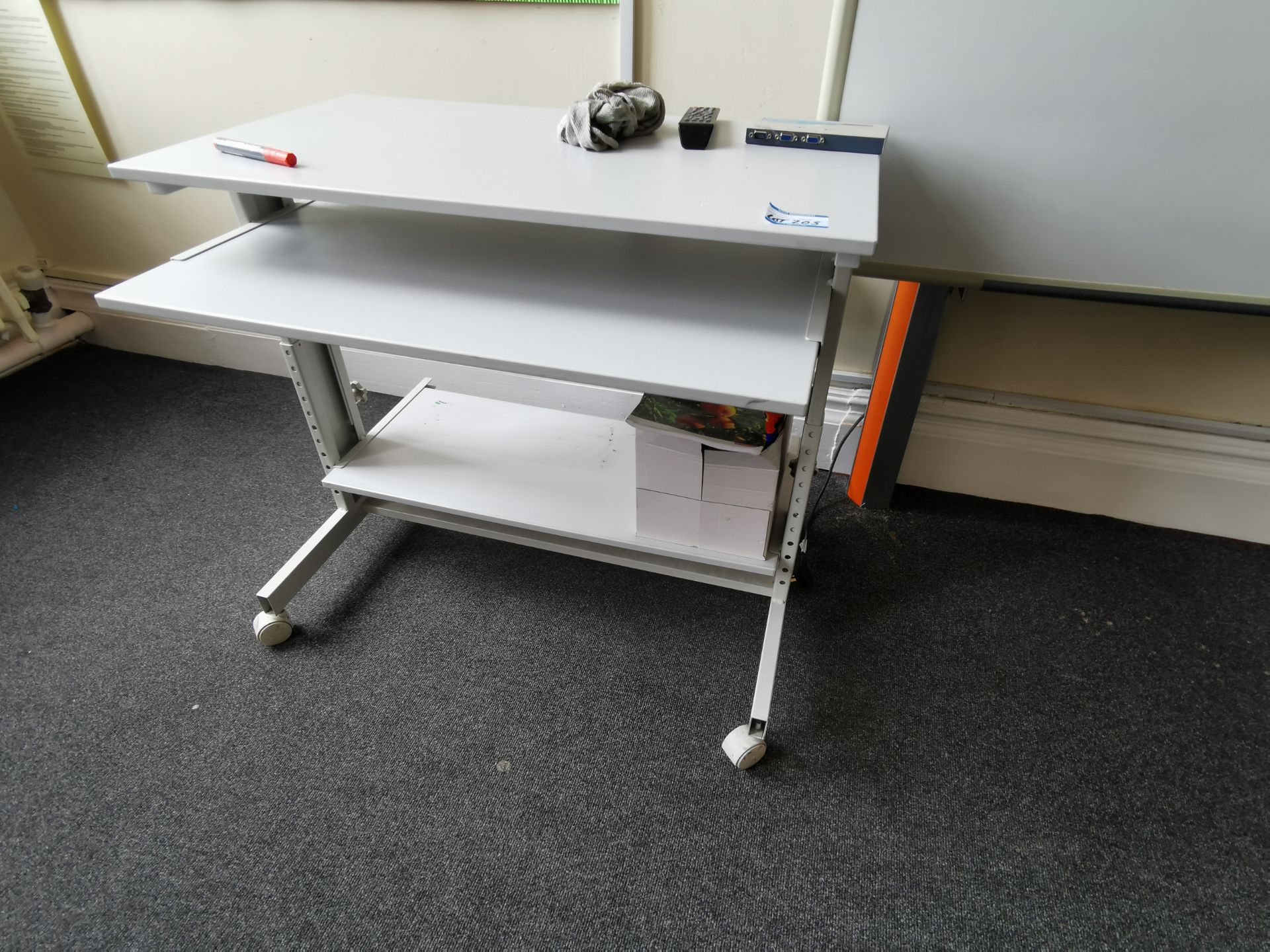 grey mobile computer desk