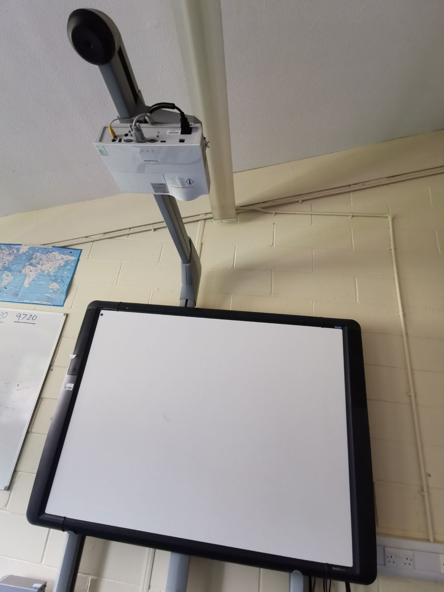 Promethean active board, projector and speakers [on stand]