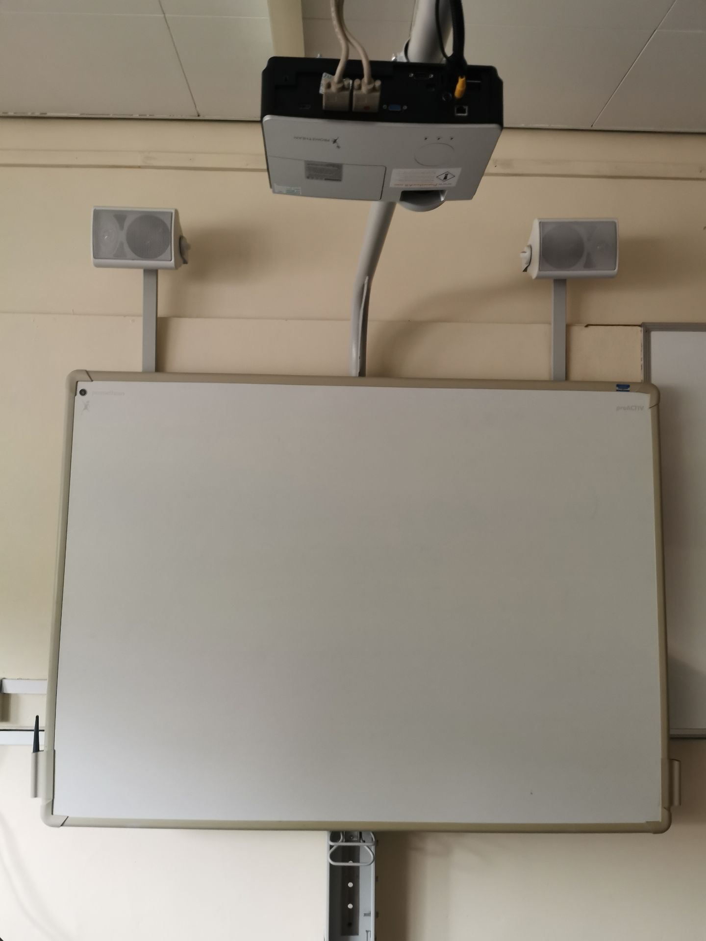 Promethean active board, projector and speakers [on stand]