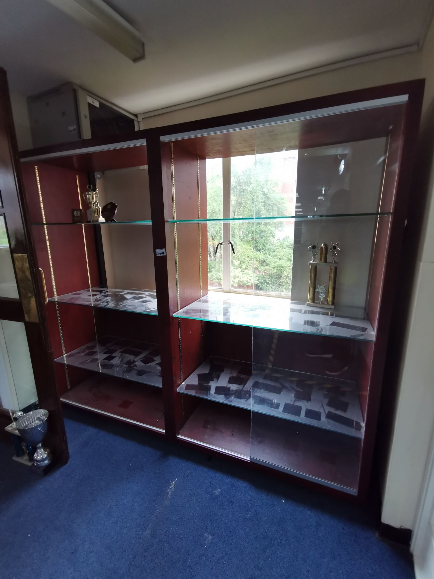 2x Double wooden display cabinets