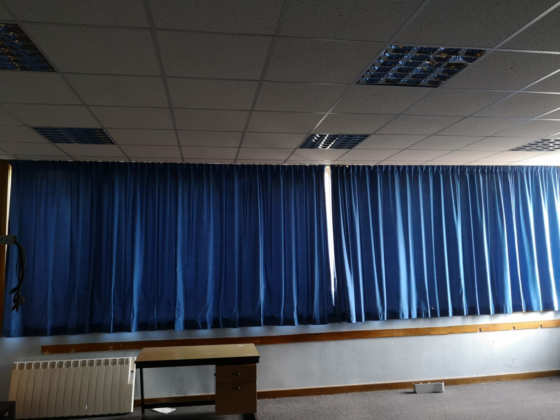 Pair of blue curtains approx 3.3m x 1.8m