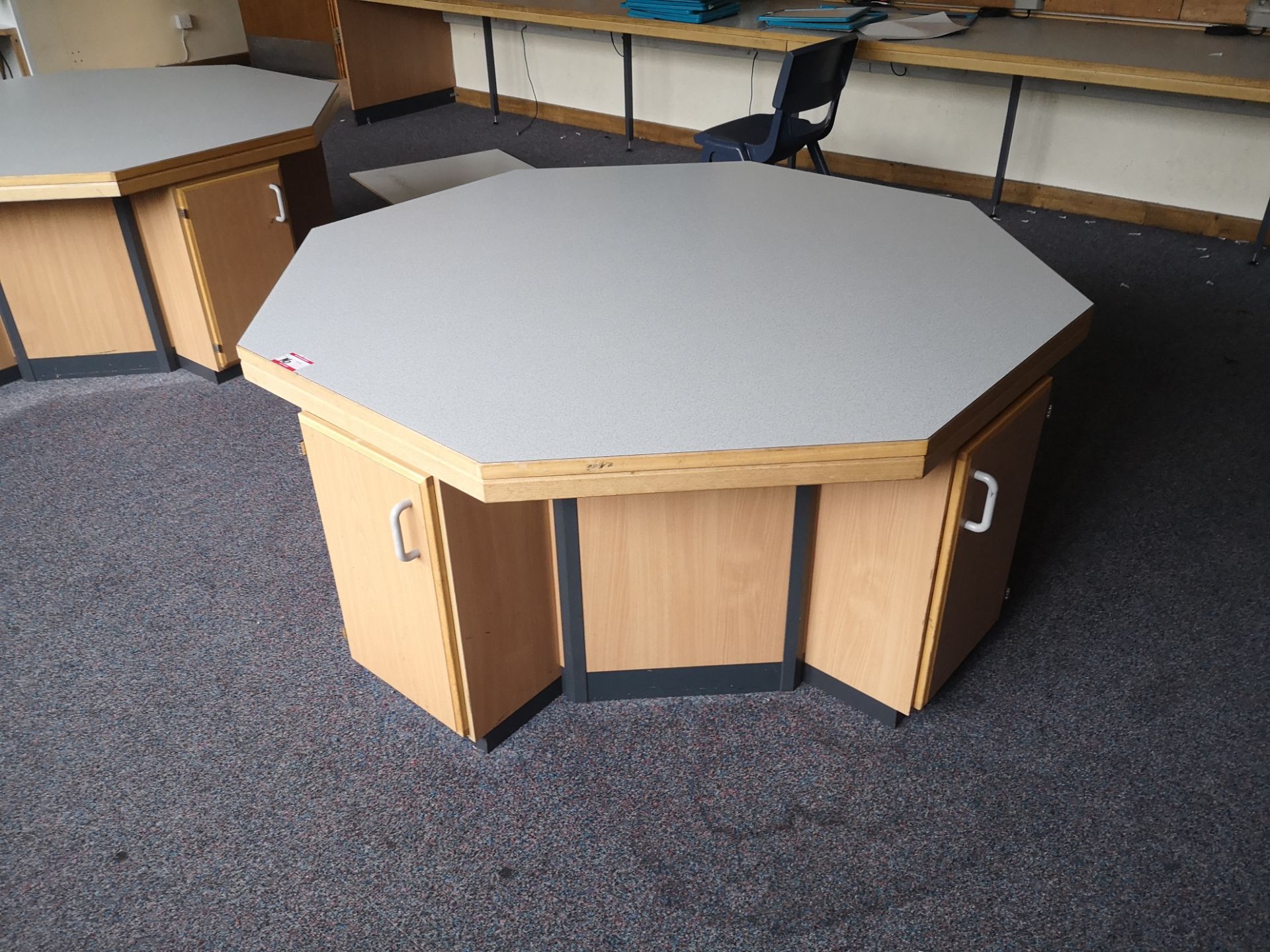 Large octagon wooden table with storage - Image 2 of 2