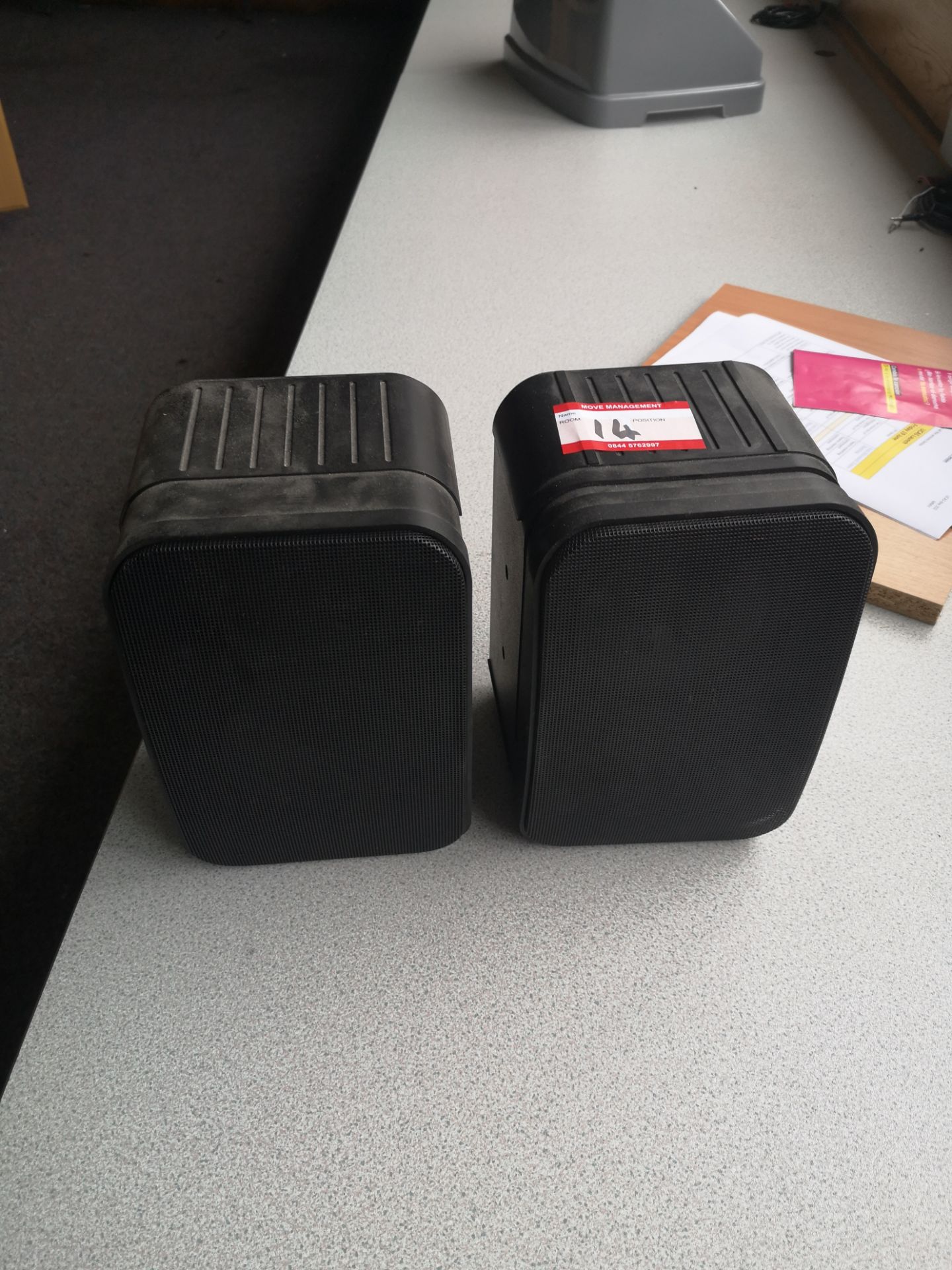 Pair of black generic speakers