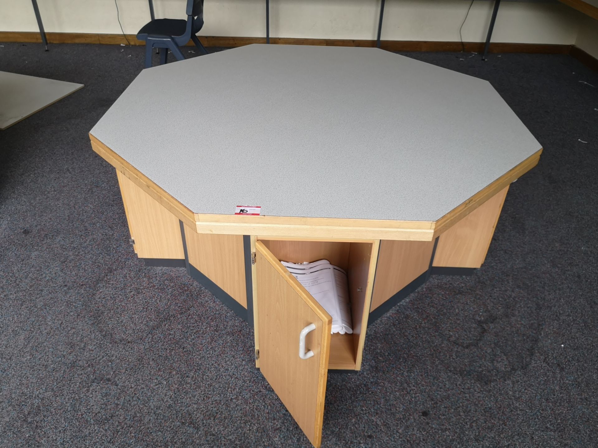 Large octagon wooden table with storage