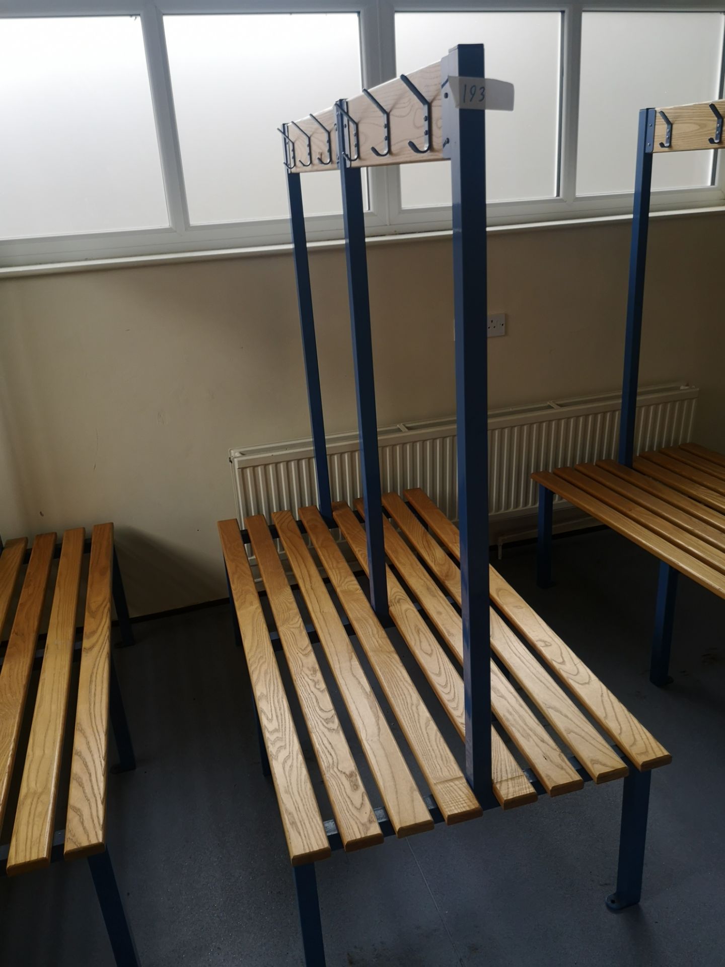 Blue double changing room bench