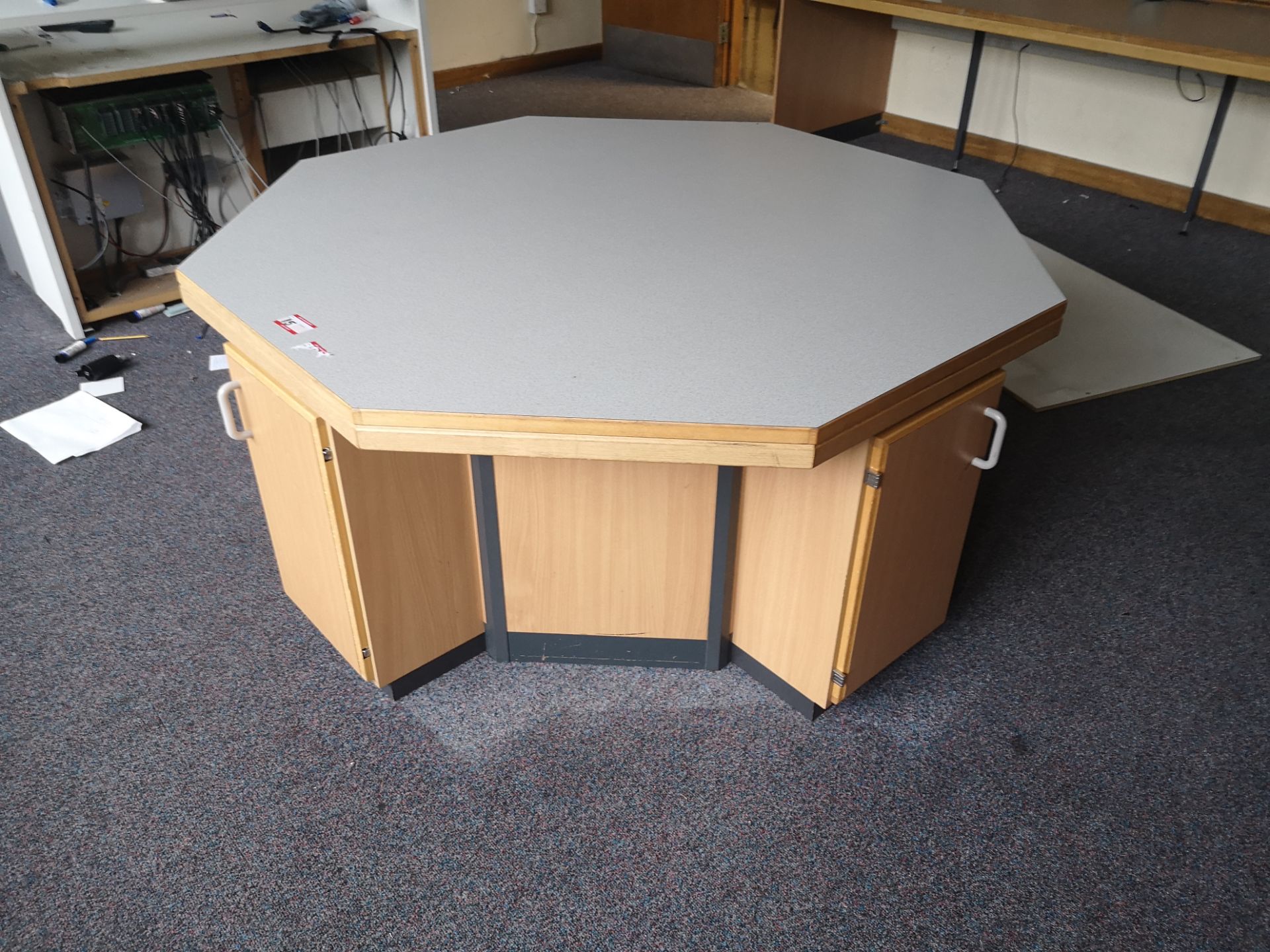 Large octagon wooden table with storage - Image 2 of 2