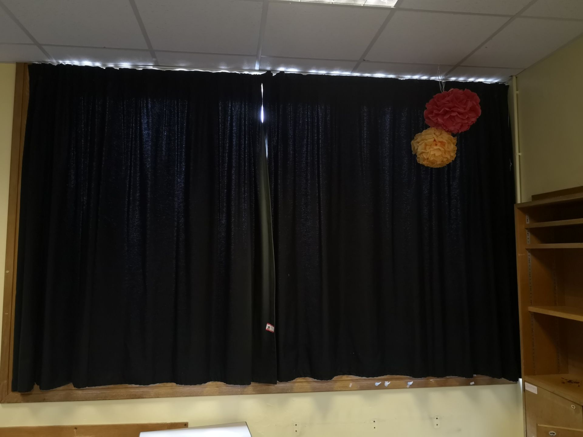 Pair of black curtains aprox 2m by 1.8m x2