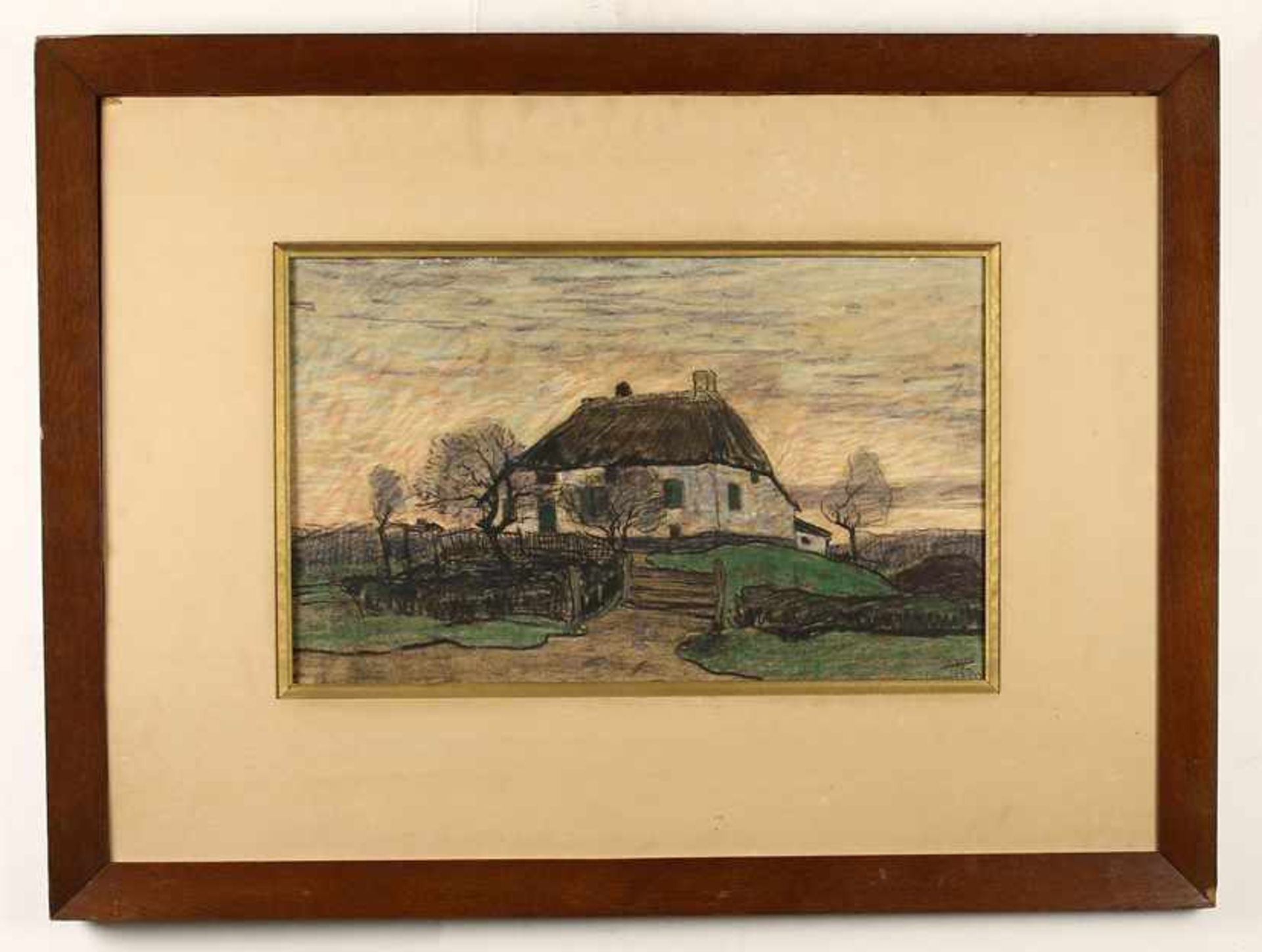Derk Wiggers (1866-1933), boerderij in landschap, pastel, gesigneerd -33 x 54 cm-