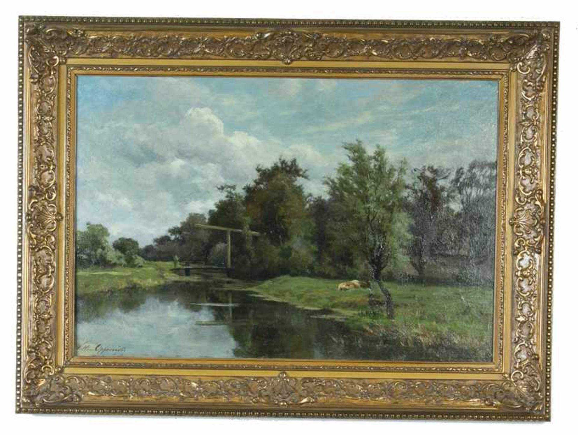 Willem Oppenoorth (1847-1905), 'Langs de vaart', mogelijk omgeving van Bussum, herkomst: kunsthandel