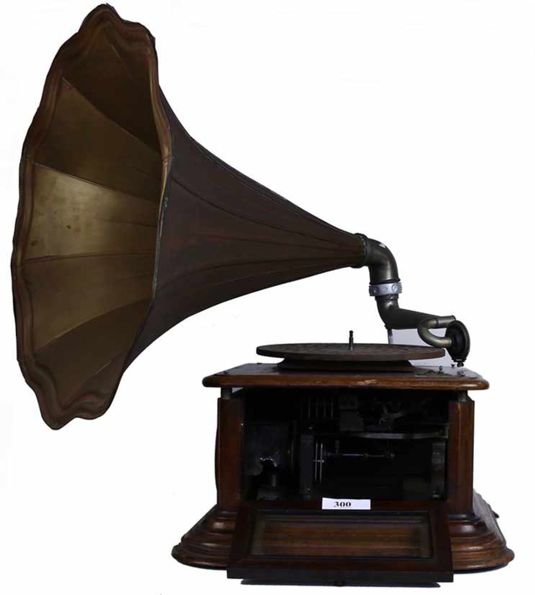 Hoorngrammofoon, Paillard - Grammofoon met heteluchtmotor met koperen hoorn (dm 60 cm), Zwitserland,