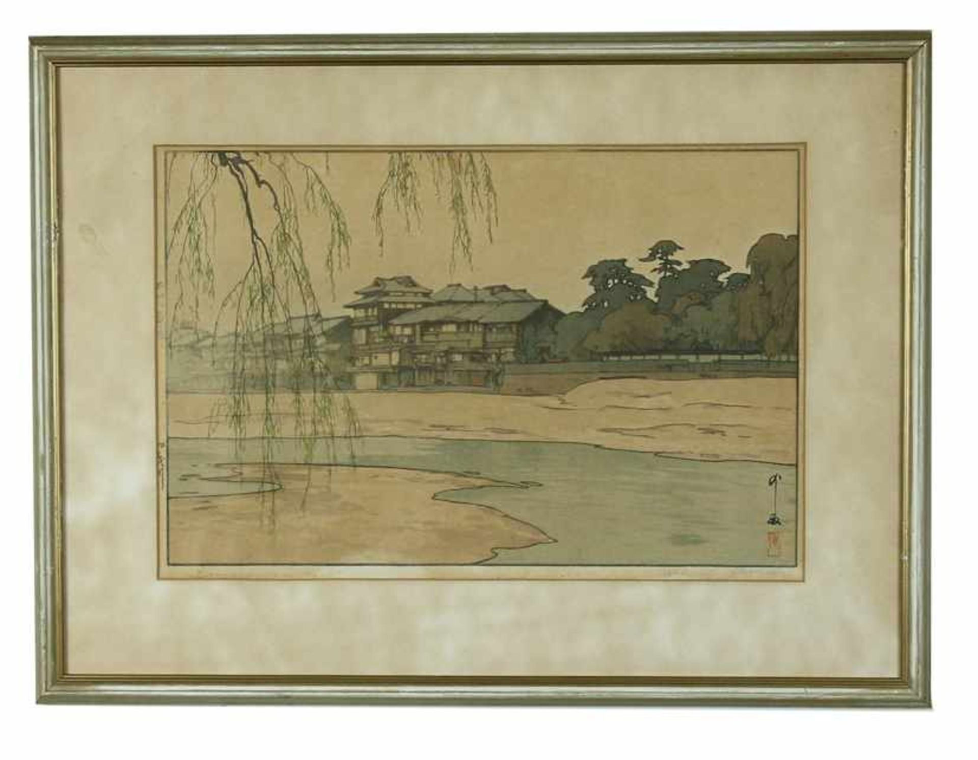 Japanse prent, gesigneerd Hiroshi Yoshida, 1876-1950, 'Kamogawa in Kyoto, -25,5 x 38,5-