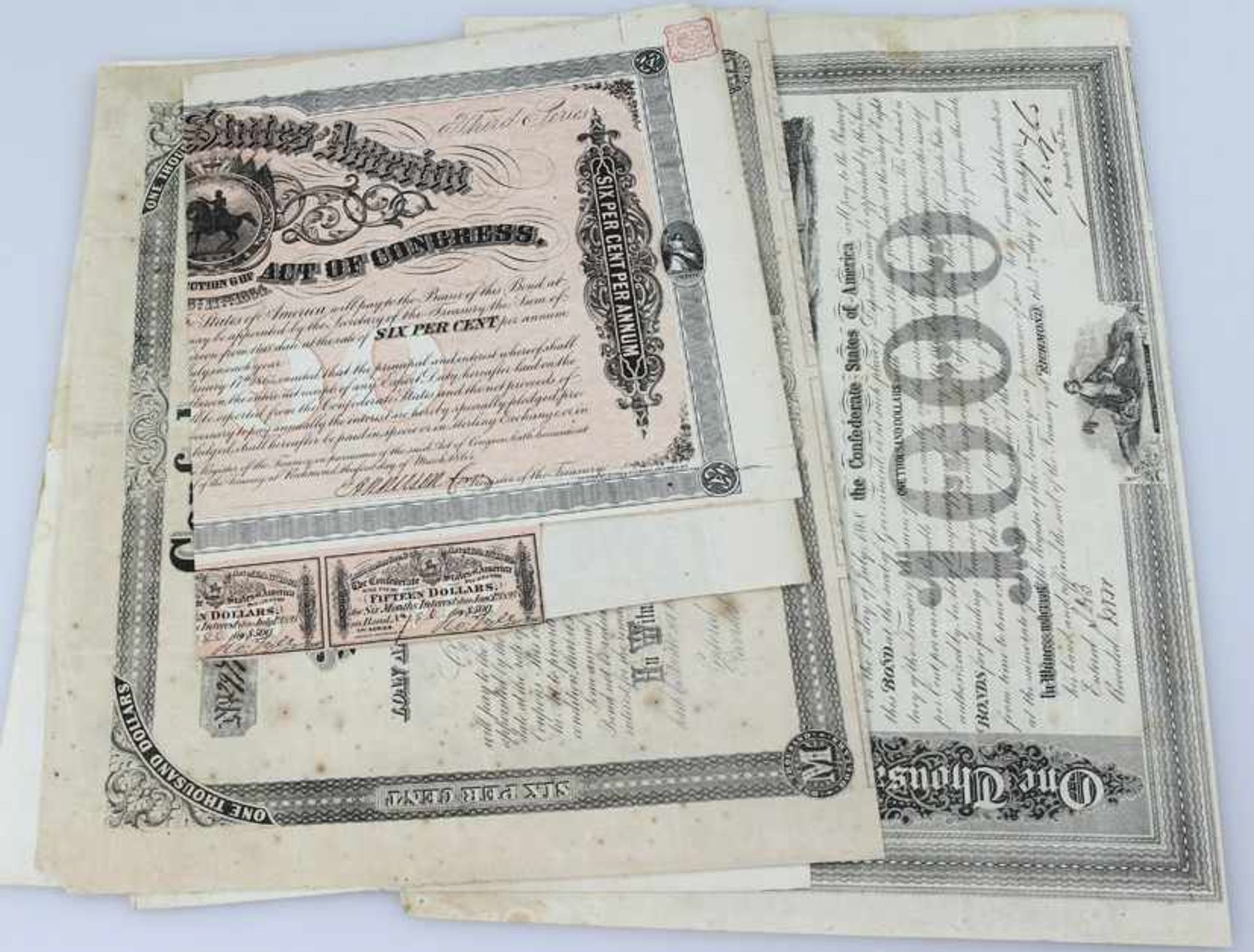 5 Confederate States bonds 500/1000 $, 1863/1864