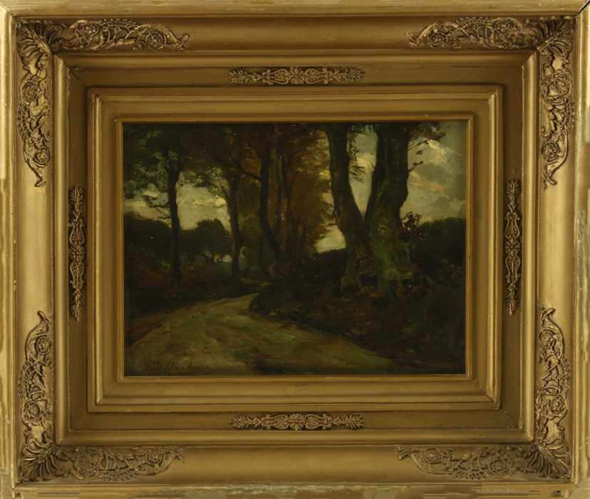 Frits Mondriaan (1853-1932), landweg in boomrijk landschap, olieverf op paneel, gesigneerd - 26 x 35