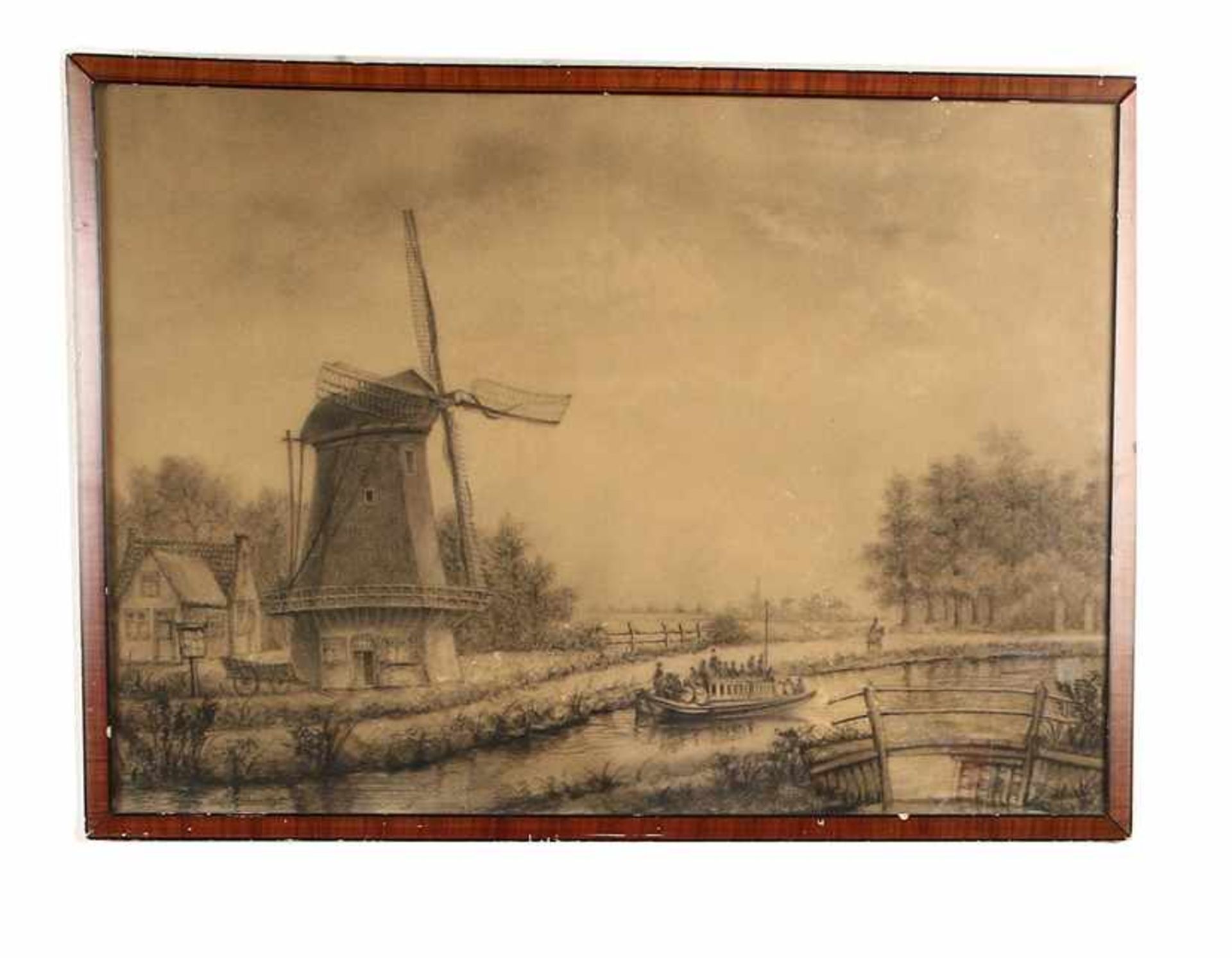 Eberhard Cornelis Rahms (1823-1907), vaart met molen en trekschuit in de omgeving van Oudewater,