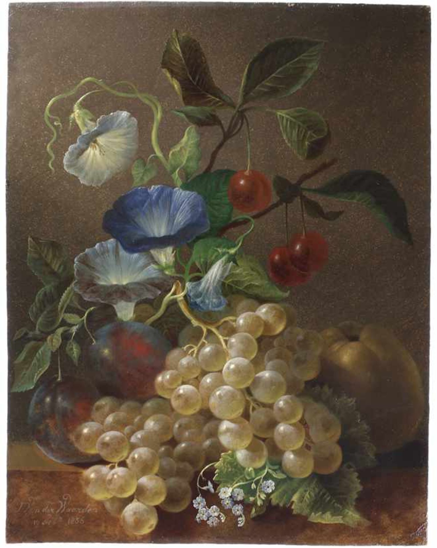Jan van der Waarden (1811-1872), stilleven met divers fruit en vergeet-me-nietjes, olieverf op