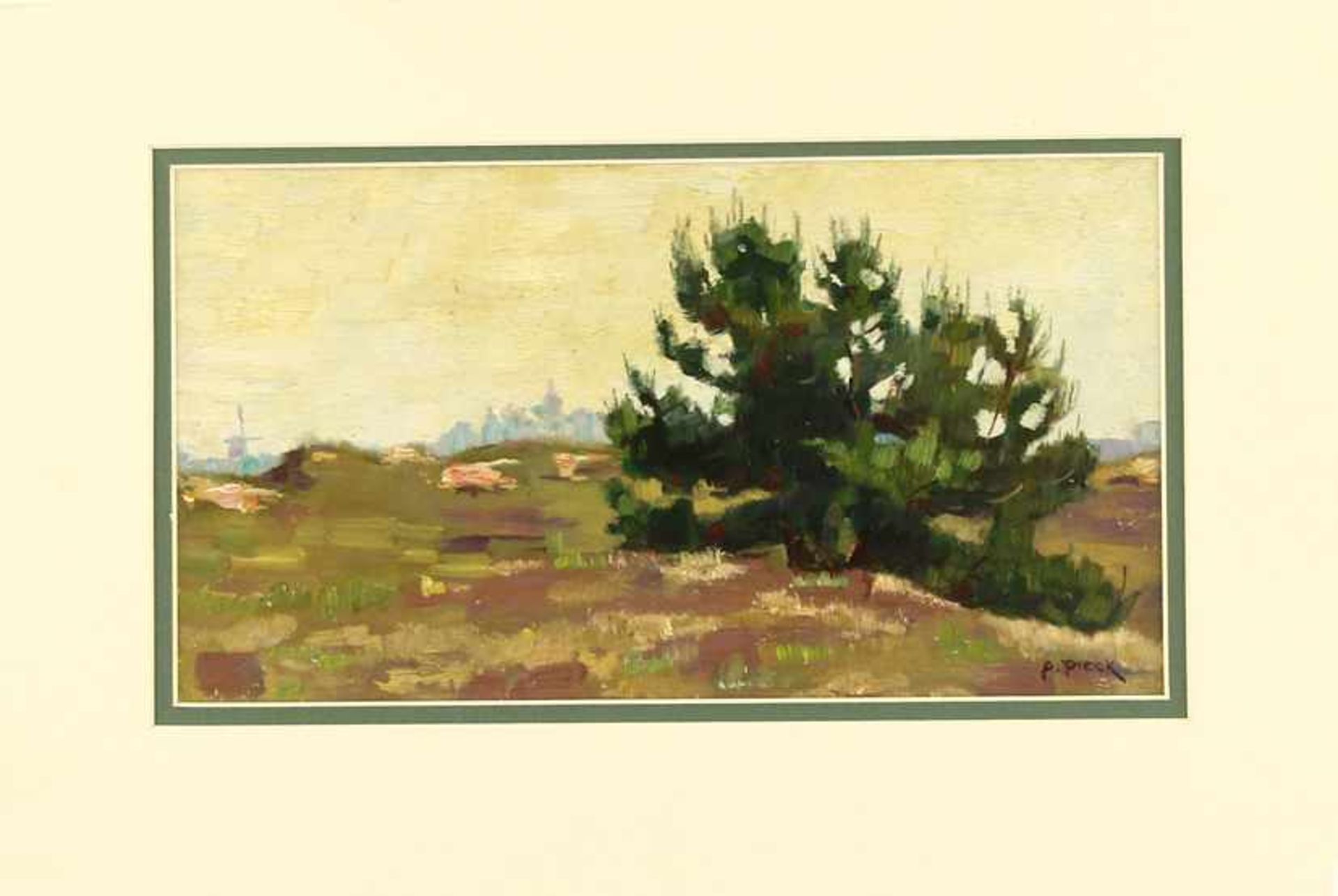 Adri Pieck (1894-1982), 'De Heide bij Huizen', olieverf op karton, gesigneerd - 24 x 41 cm -