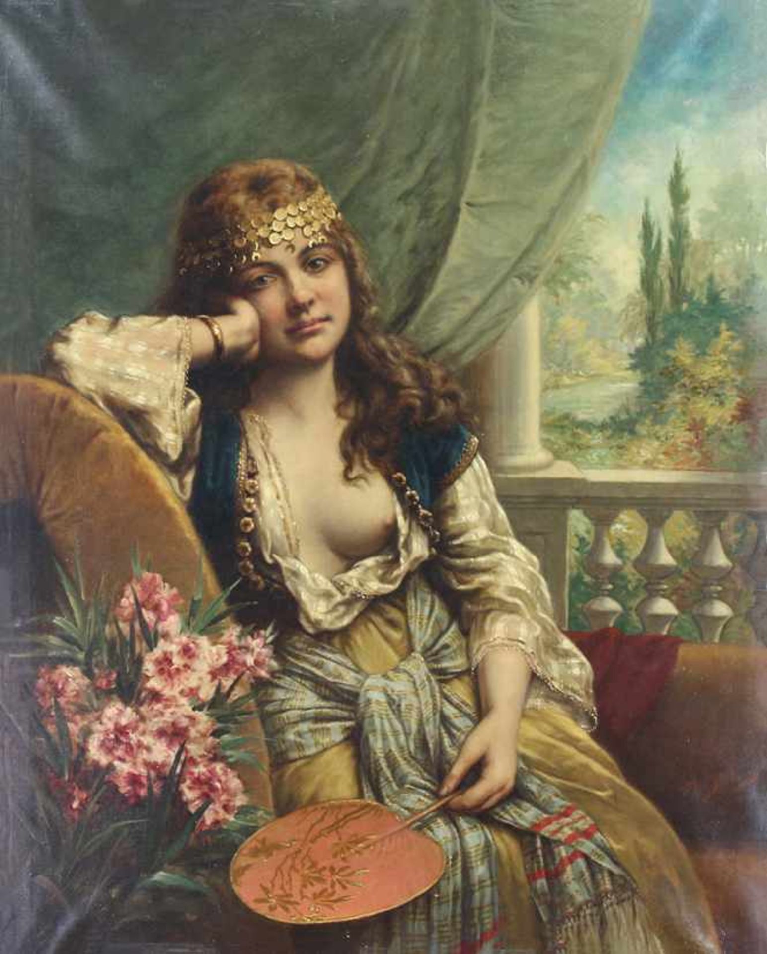 Agapit Stevens (1849-1924), portret van een jonge vrouw in orientaalse kledij, olieverf op doek,