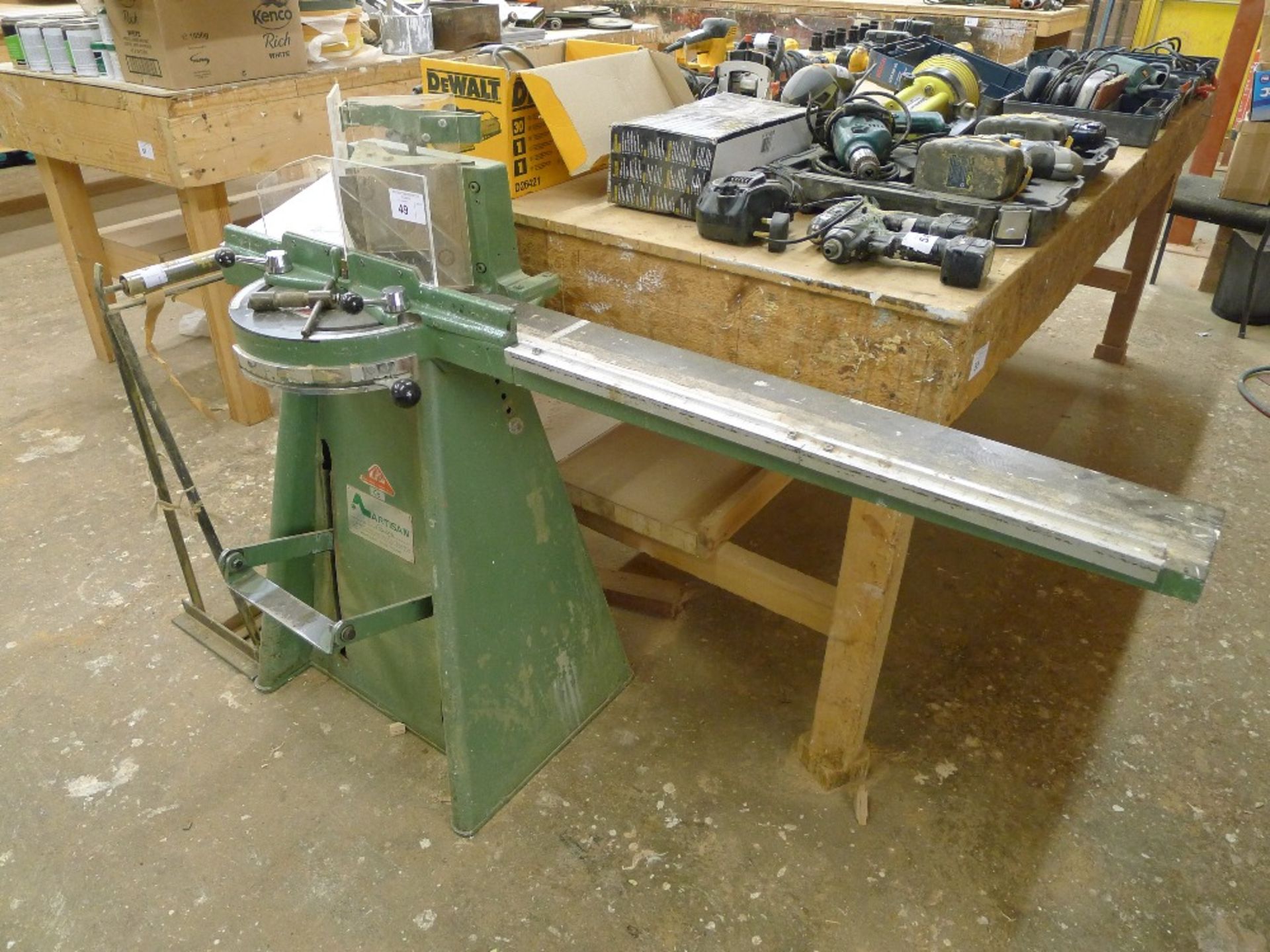 1 Morso foot operated mitre cutter model F (please note the right hand measuring arm is broken and - Image 2 of 8