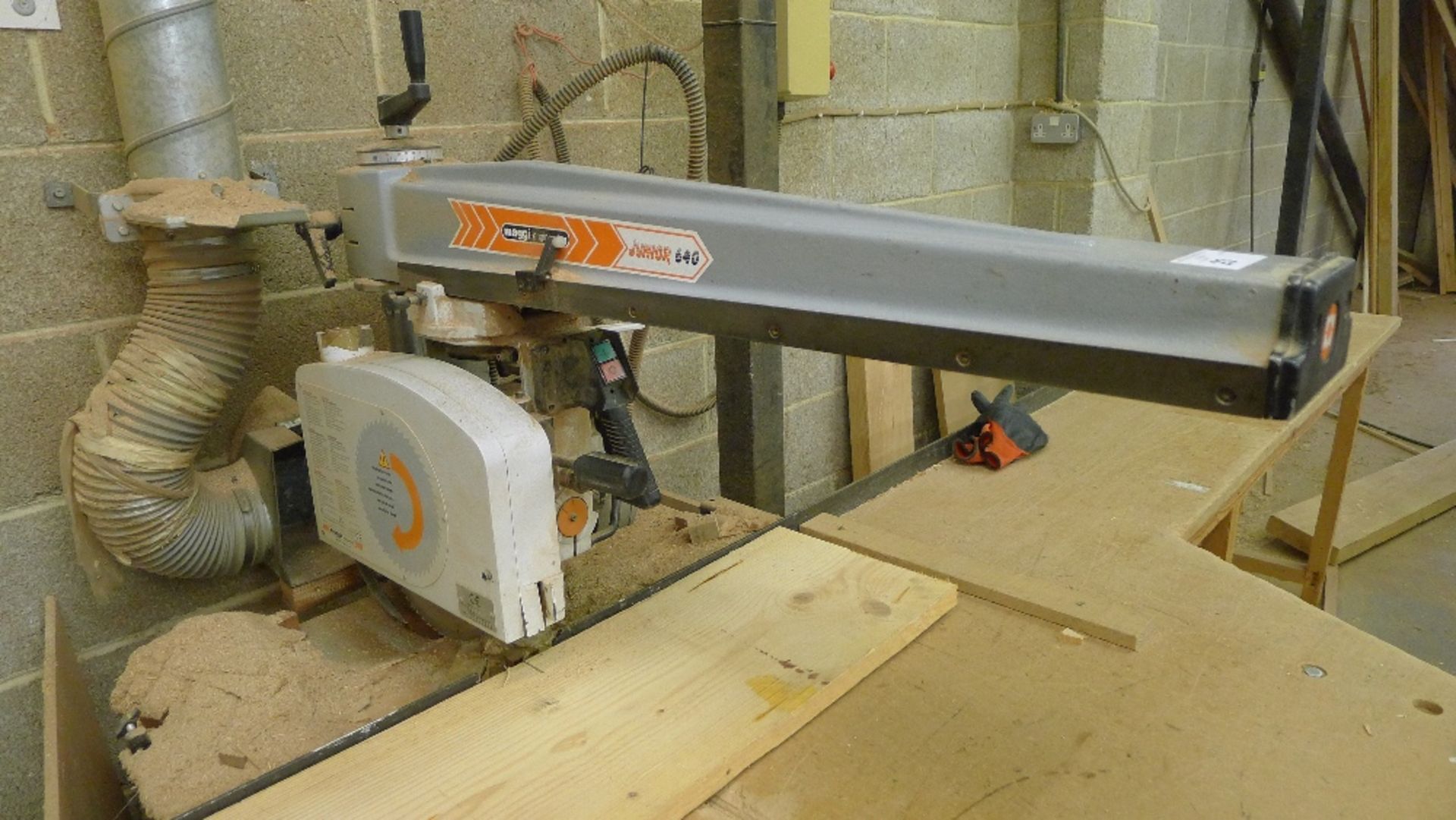 1 radial arm cross cut saw by Maggi Engineering type Junior 640, 3ph on a metal stand with a - Image 3 of 5