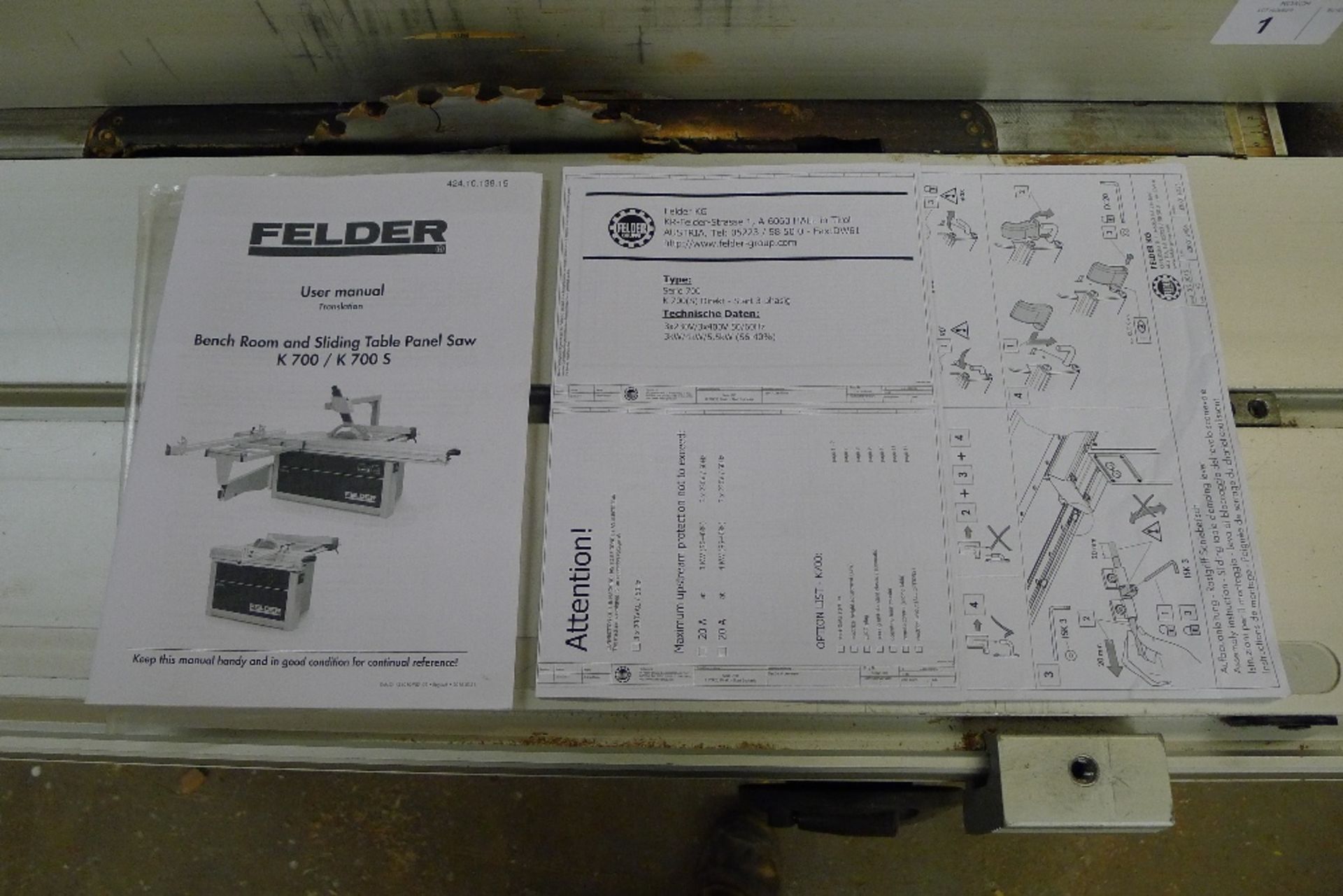 1 sliding panel table saw by Felder type K-700, YOM 2015, 3ph with 1 blade fitted, supplied with 9 - Image 5 of 10