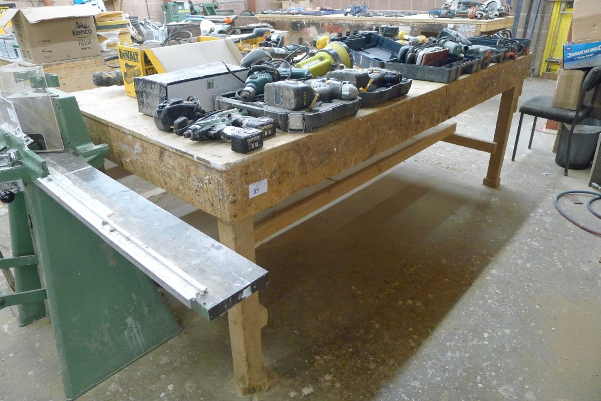 1 wooden work bench with a wood workers vice fitted, approx 2.45m x 1.22m - Image 3 of 3