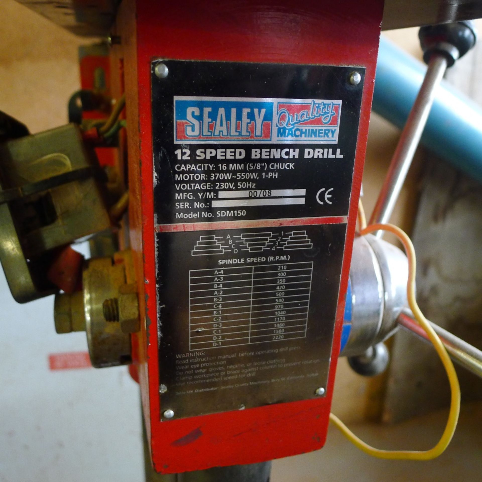 1 bench top pillar drill by Sealey type SDM 150, 240v – start / stop switch requires attention - Image 2 of 4