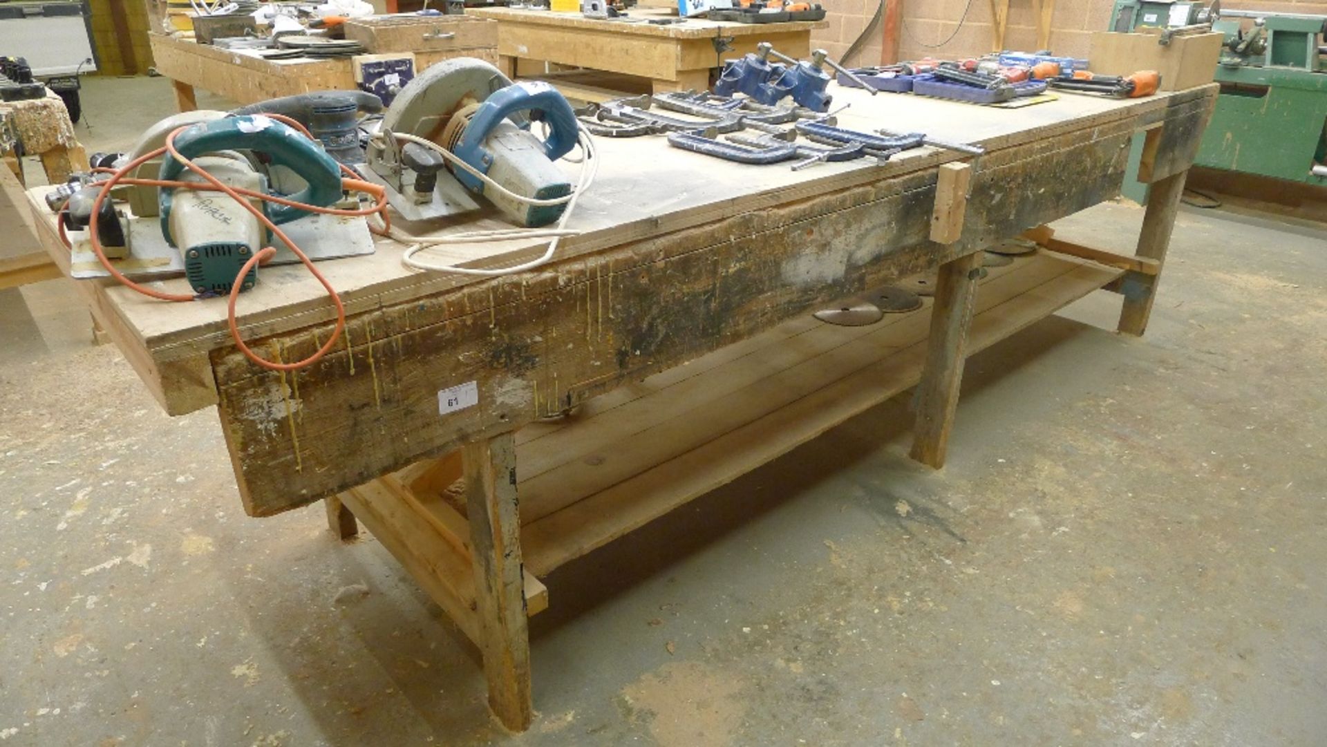 1 wooden work bench, approx 3.45m x 89cm – NO vice fitted - Image 2 of 2