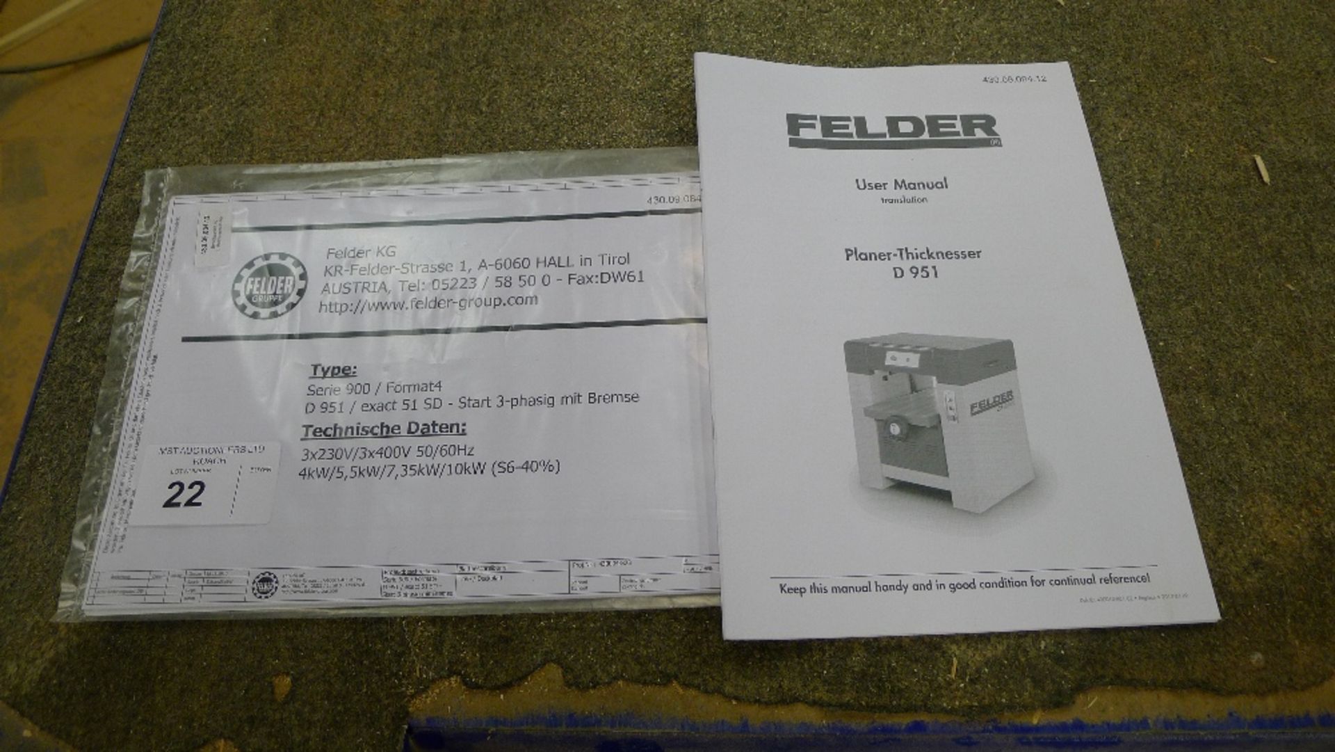 1 planer thicknesser by Felder type D951, YOM 2012, 3ph - Image 5 of 6