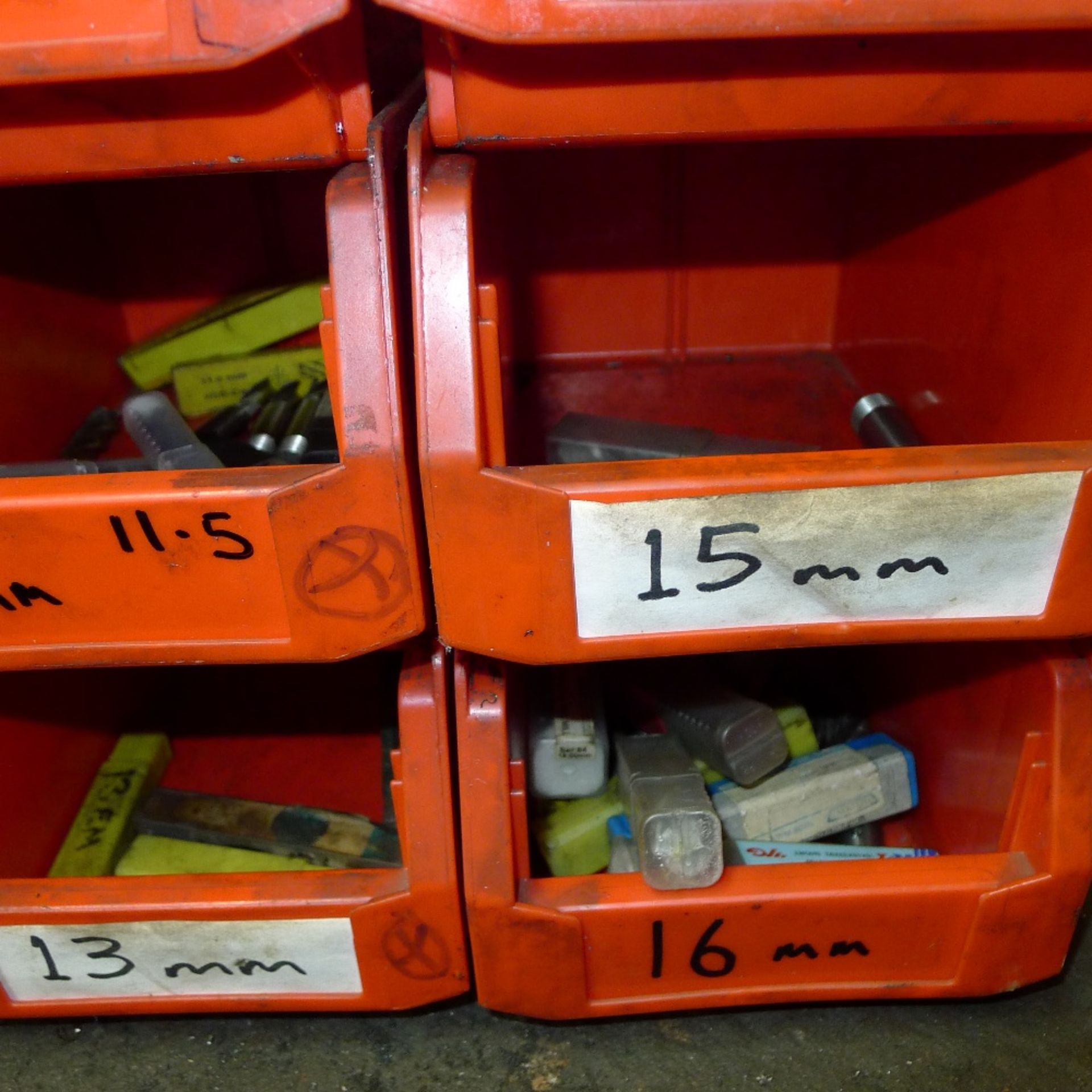 18 red plastic Lin type bins containing a quantity of 1.5mm to 20mm ball nose end mills / milling - Image 8 of 8