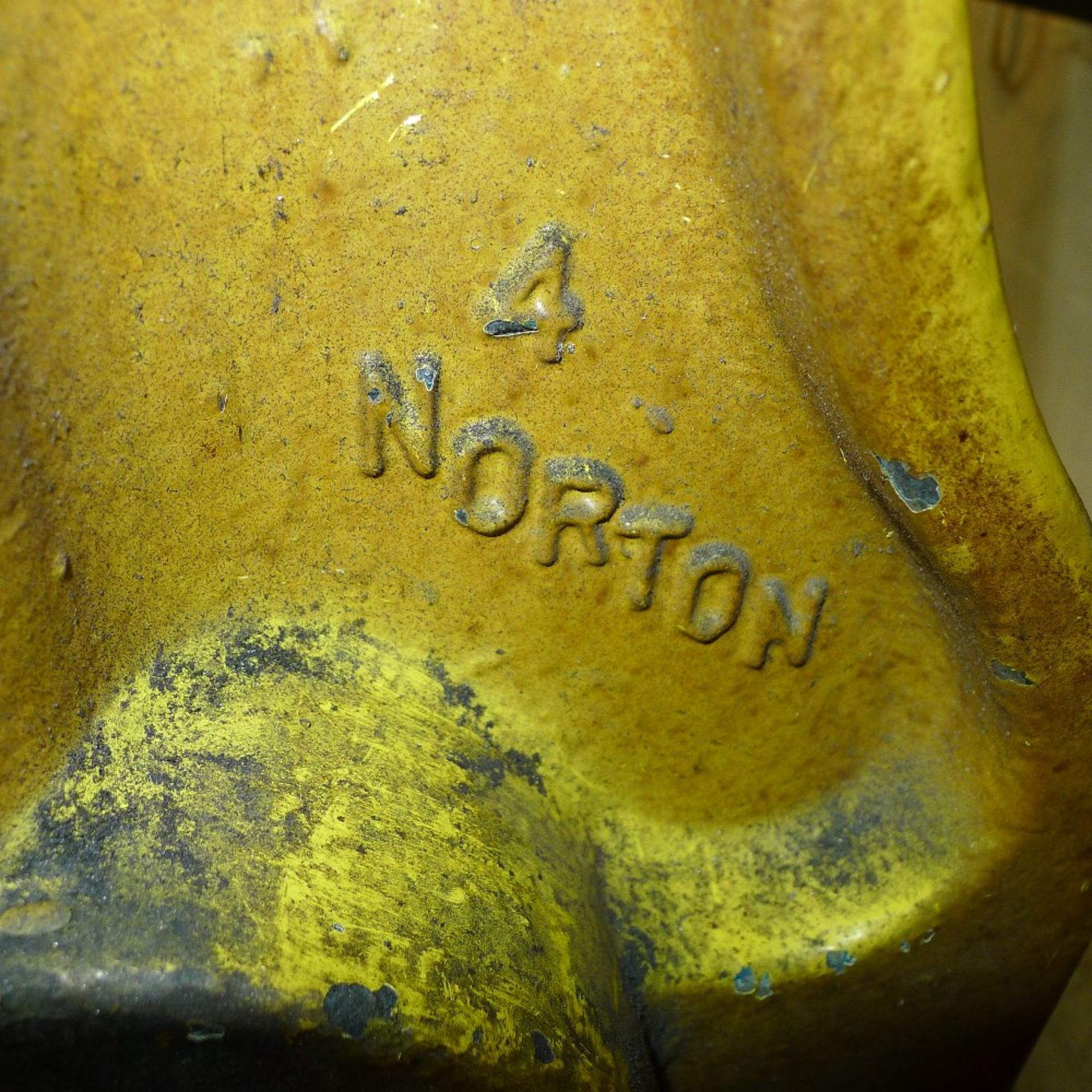 1 Norton fly press no. 4 on stand with over arm, 1 weight and tooling on shelf behind - Image 2 of 4