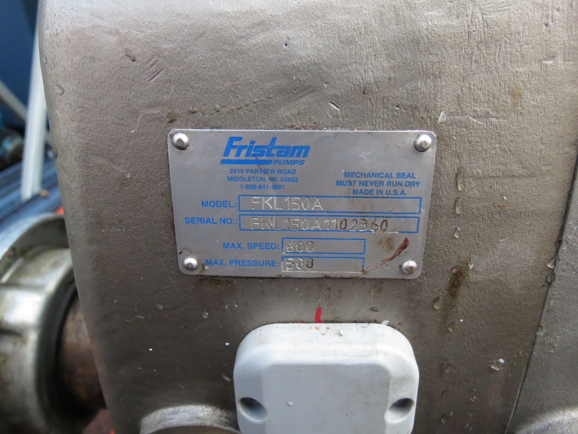 Fristam S/S Positive Displacement Puimp, Model FKL150A, S/N FLK150A1102360, 2.5" Outlet - Image 7 of 7