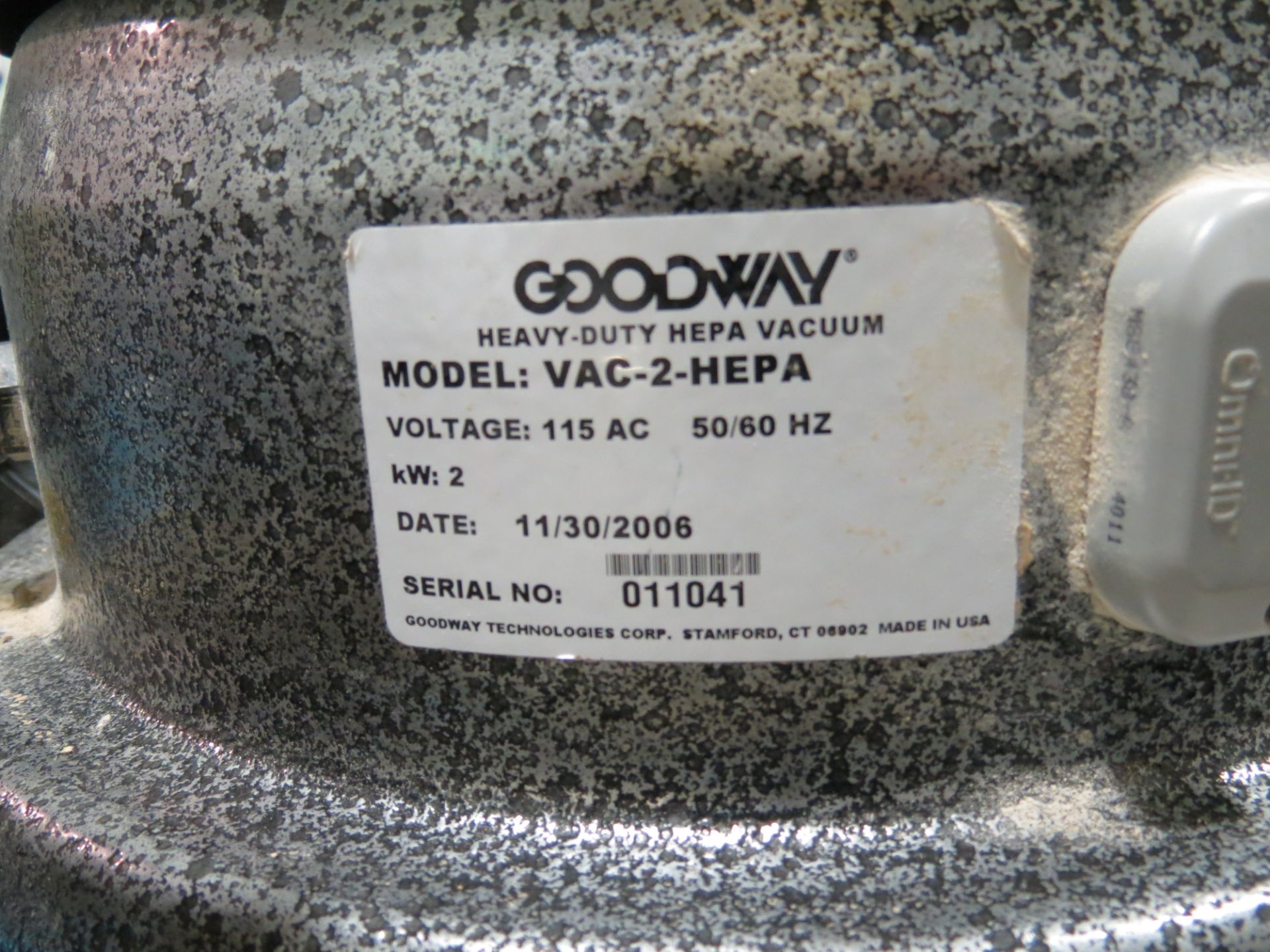 2 Vacuum brand Goodway, cleaners model VAC-2-HEPA, Series 011041/ 011040, Year 2006. - Image 9 of 9