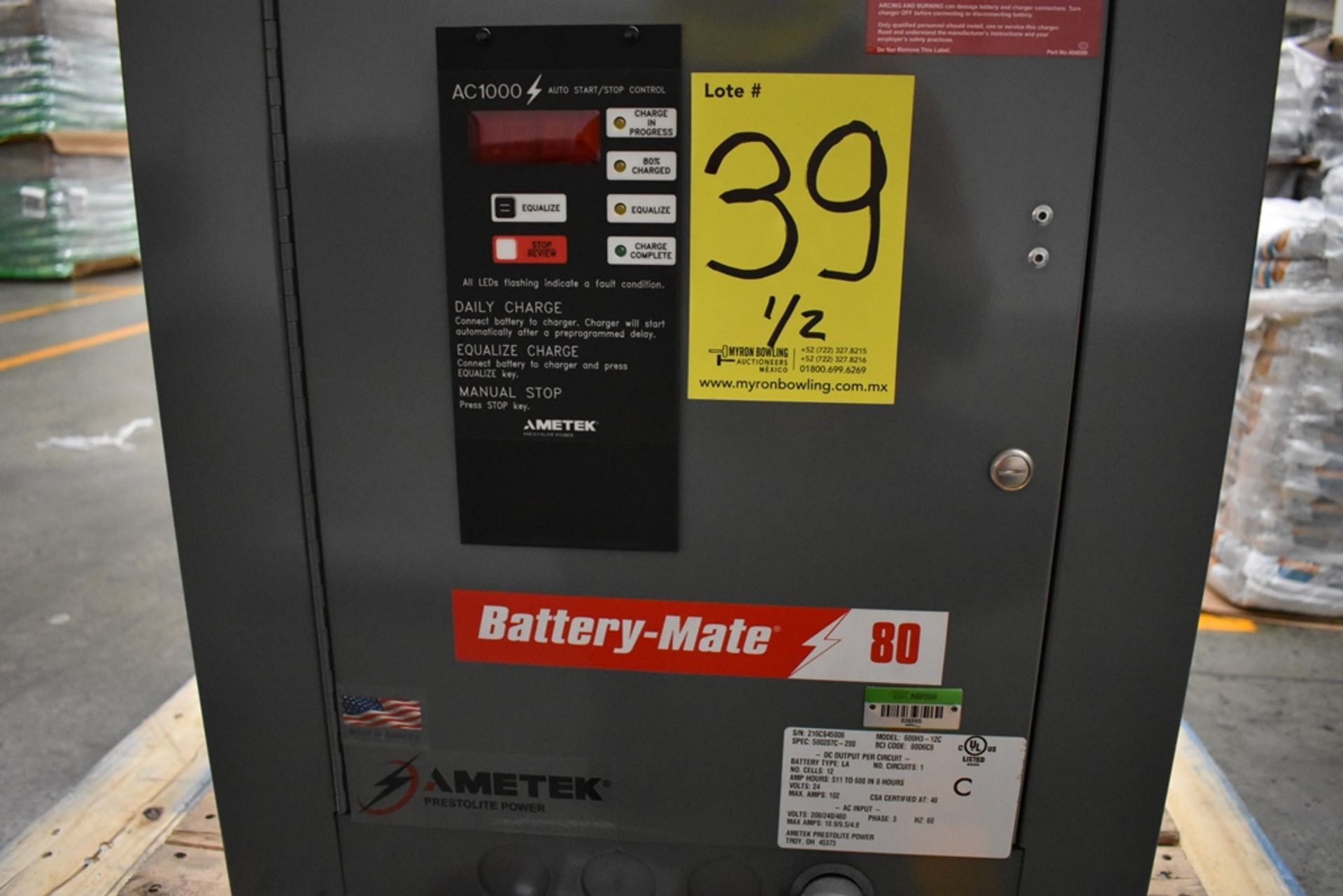 Ametek Prestolite Power Forklift Battery Charger, Model Mate-80 and Battery Brand Deka for 24 volts - Image 12 of 20