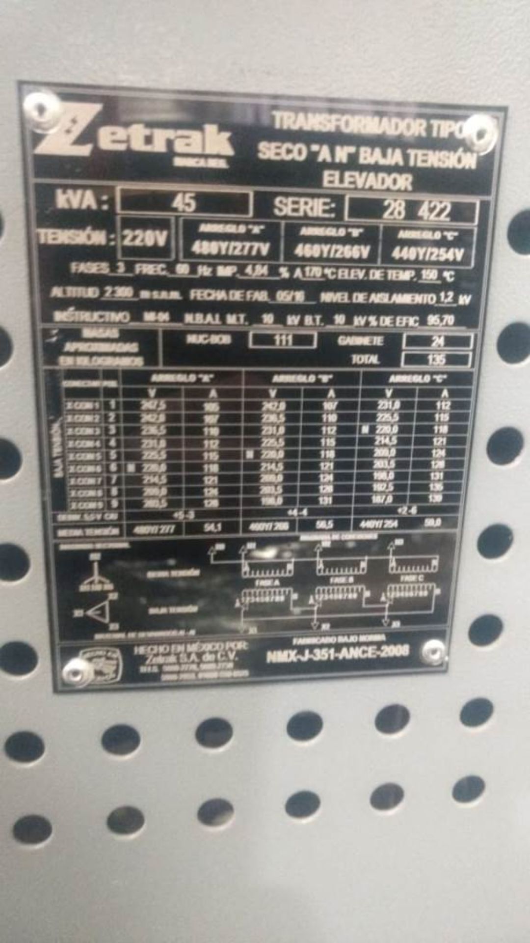 Two Dry Transformers 45KVA brand Zentrak, year 2012 Y 2016 - Image 4 of 5