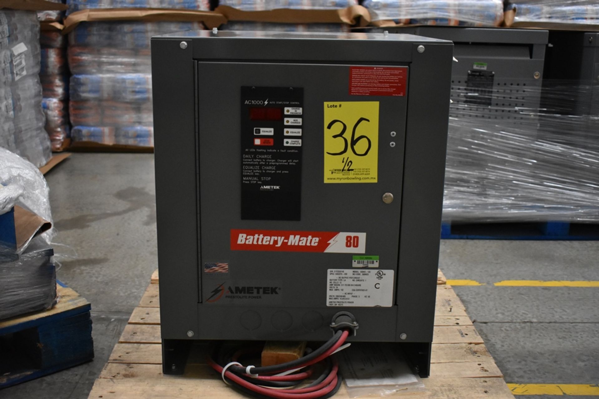 Ametek Prestolite Power Forklift Battery Charger, Model Mate-80 and Battery Brand Deka for 24 volts