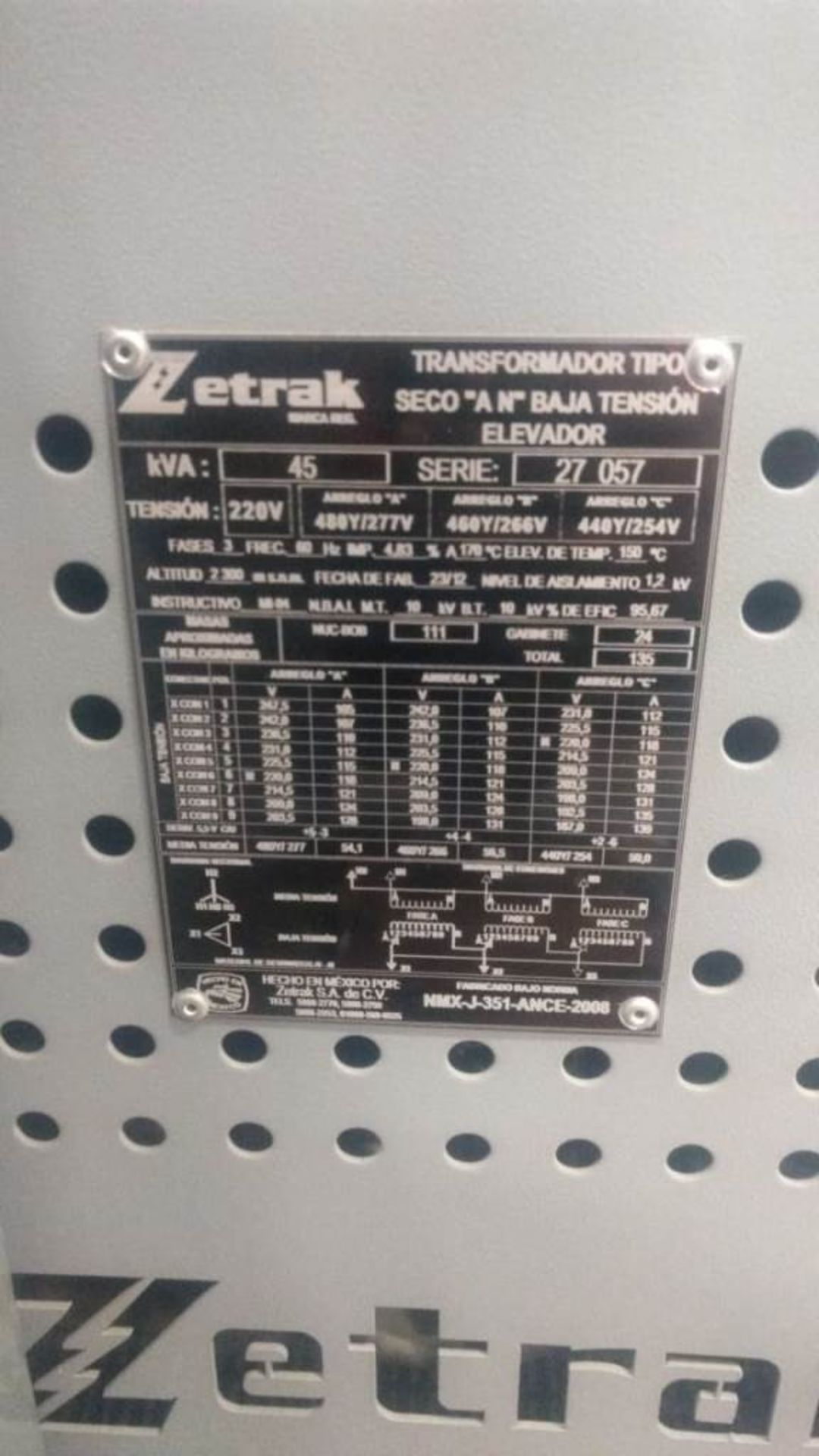 Two Dry Transformers 45KVA brand Zentrak, year 2012 Y 2016 - Image 2 of 5