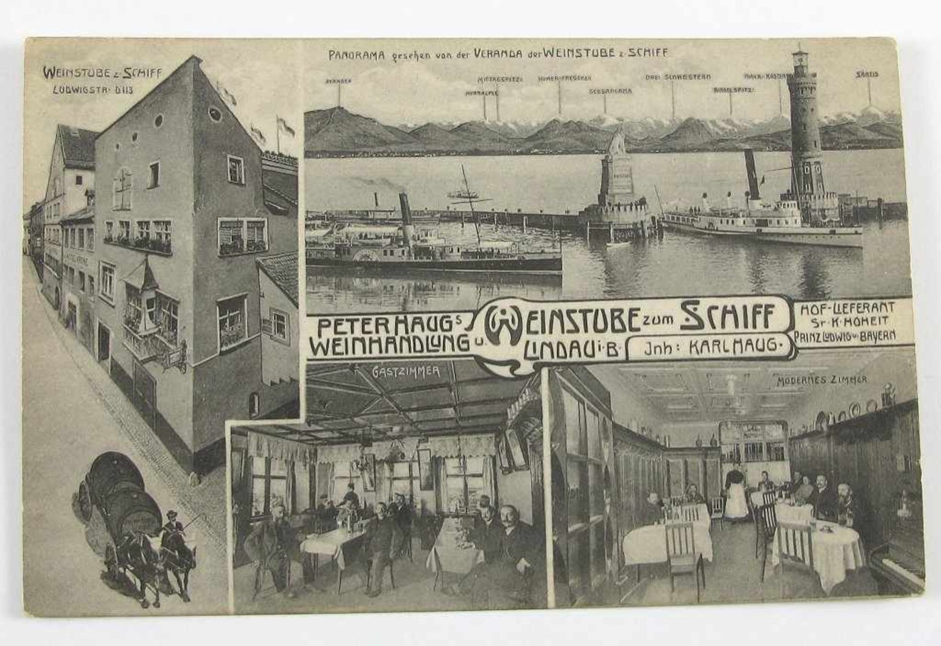 Postkarte Lindau-"Weinstube zum Schiff"