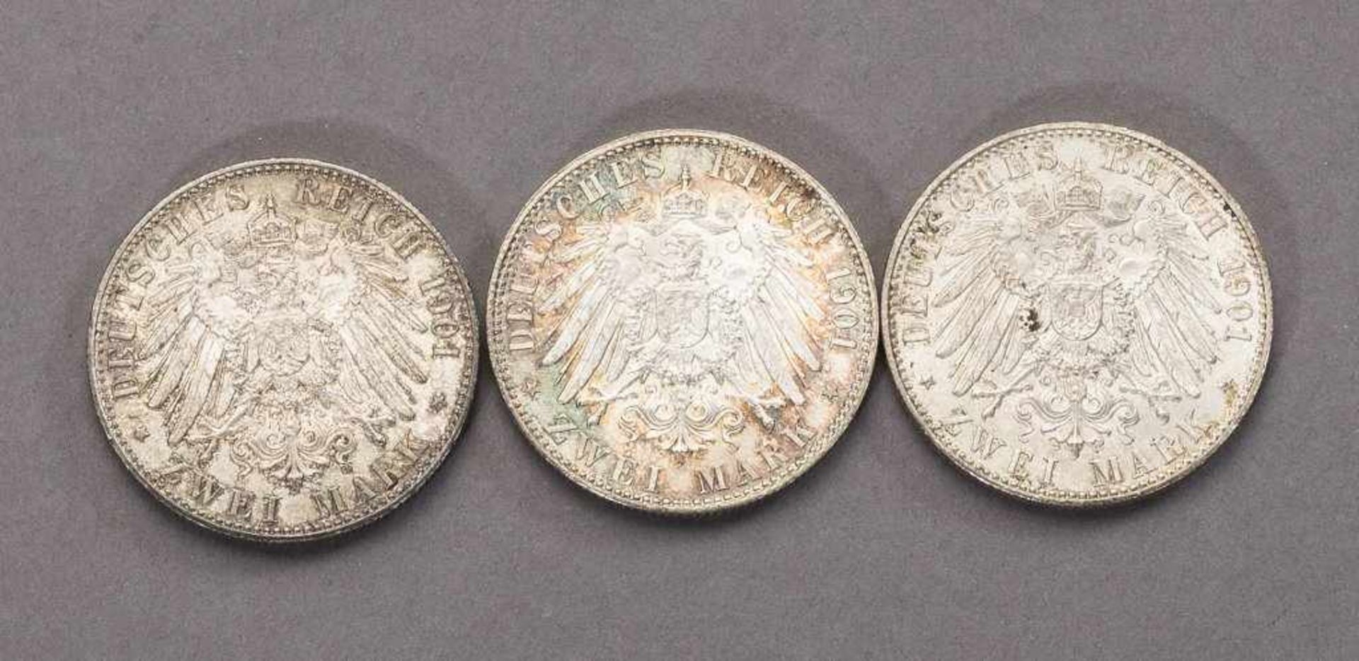 Drei Silbermünzen 2 Mark Preußen 1901<b - Bild 2 aus 2