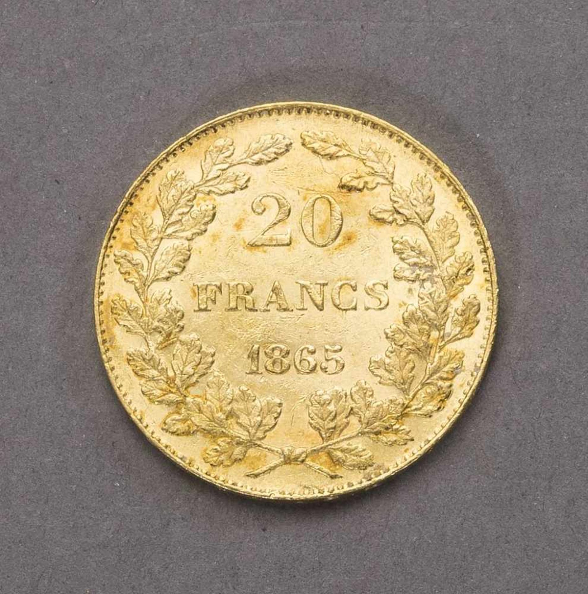 Belgien. 20 Francs Gold 1865. - Bild 2 aus 2